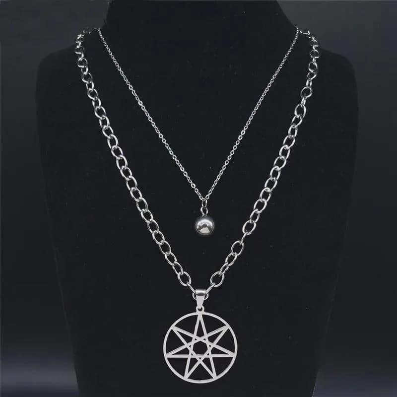 Seven Mountain Star Pendant Necklace Layered Stainless Steel Chain for Men & Women
