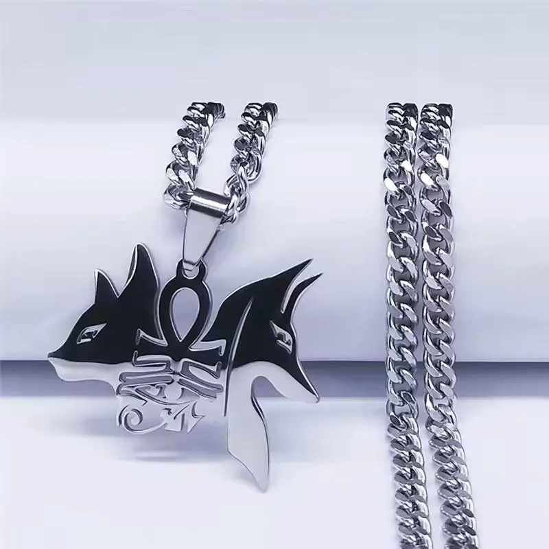 Anubis Dog Cat Pendant Necklace – Stainless Steel Ankh & Eye of Horus
