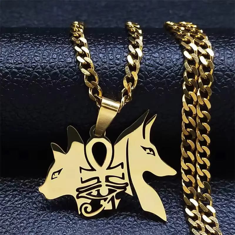Anubis Dog Cat Pendant Necklace – Stainless Steel Ankh & Eye of Horus - image 3