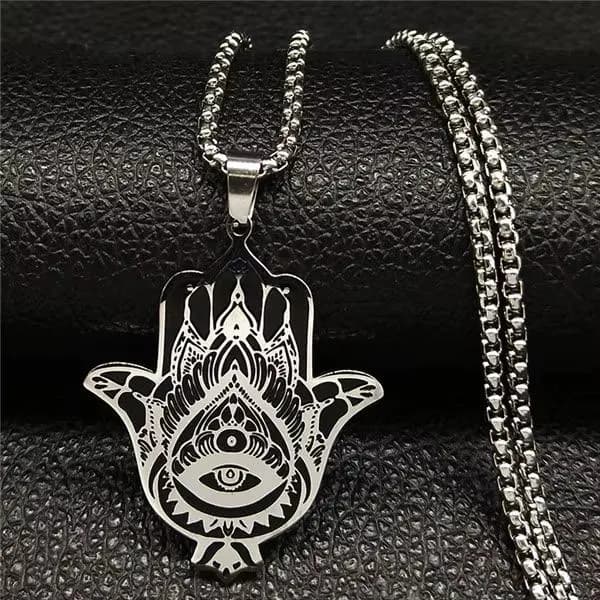 Hamsa Hand of Fatima & Turkish Eye Stainless Steel Necklace Pendant – 50cm (Never Fade) - image 2