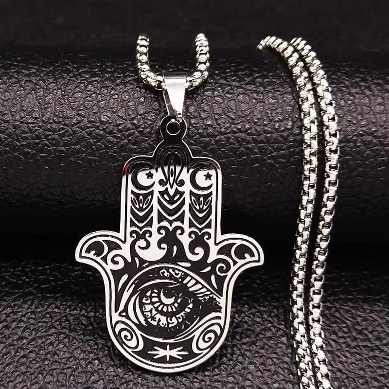 Hamsa Hand of Fatima & Turkish Eye Stainless Steel Necklace Pendant – 50cm (Never Fade) - image 4