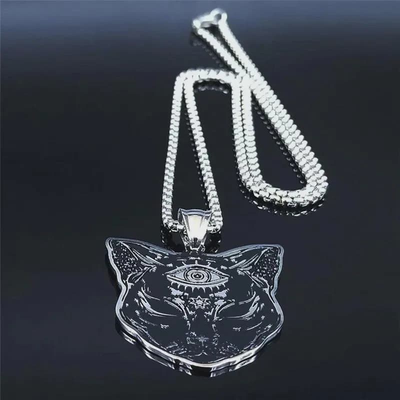 Witchcraft Eye Cat Necklace – Stainless Steel Occult Cat Pendant Chain for Men & Women - image 4