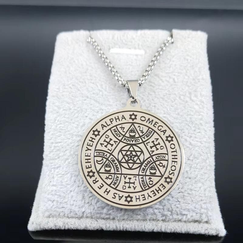 Stainless Steel Tetragrammaton Protection Pendant – Wheel of Fortune Seal Amulet (35mm) - image 5