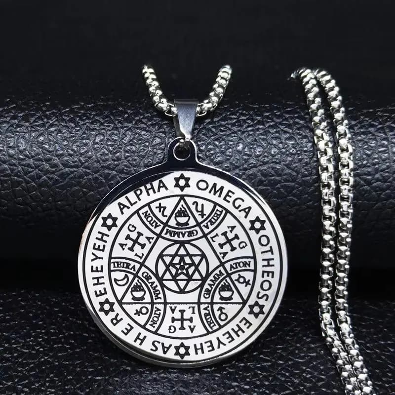 Stainless Steel Tetragrammaton Protection Pendant – Wheel of Fortune Seal Amulet (35mm) - image 3
