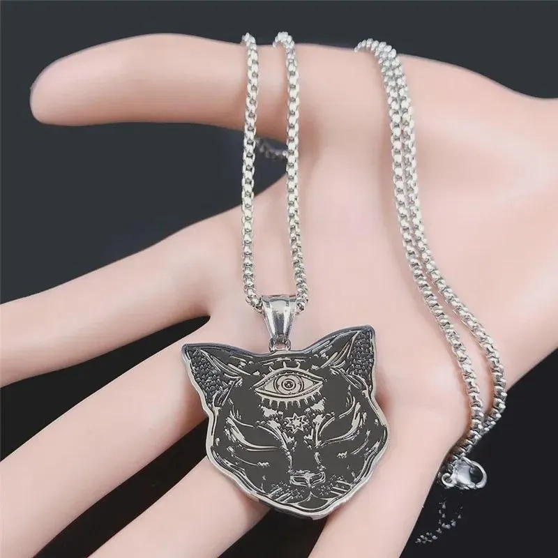 Witchcraft Eye Cat Necklace – Stainless Steel Occult Cat Pendant Chain for Men & Women - image 5