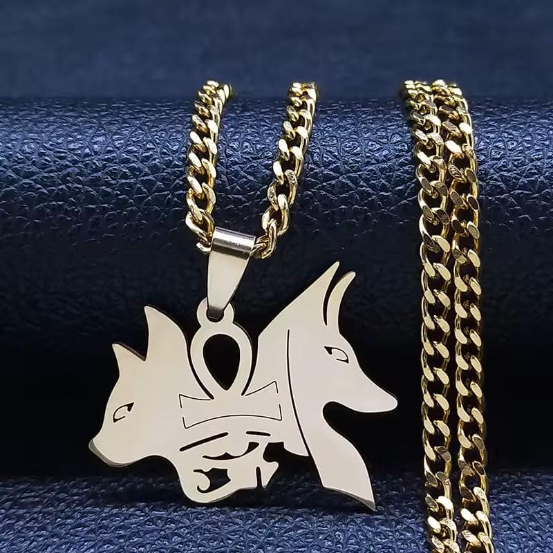 Anubis Dog Cat Pendant Necklace – Stainless Steel Ankh & Eye of Horus - image 5