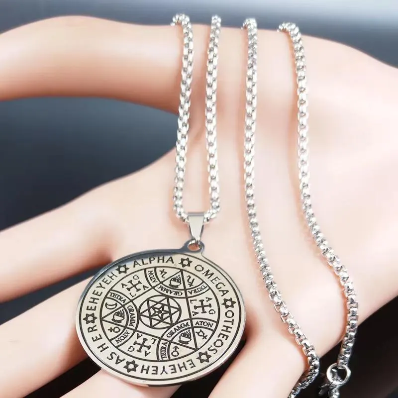 Stainless Steel Tetragrammaton Protection Pendant – Wheel of Fortune Seal Amulet (35mm) - image 4