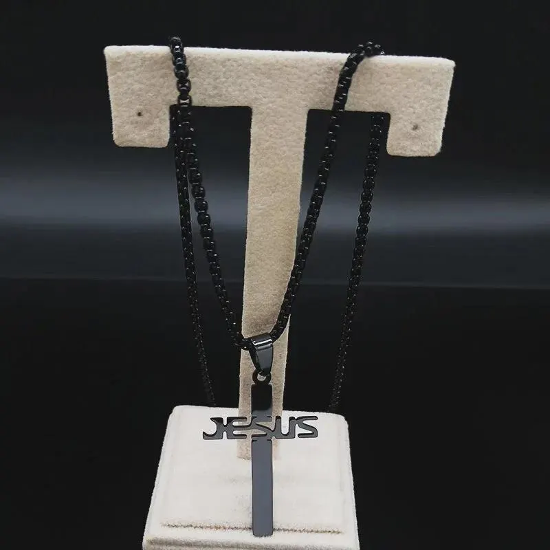 Men's Black Stainless Steel Cross Pendant Necklace - Goth Grunge Jewelry - image 4