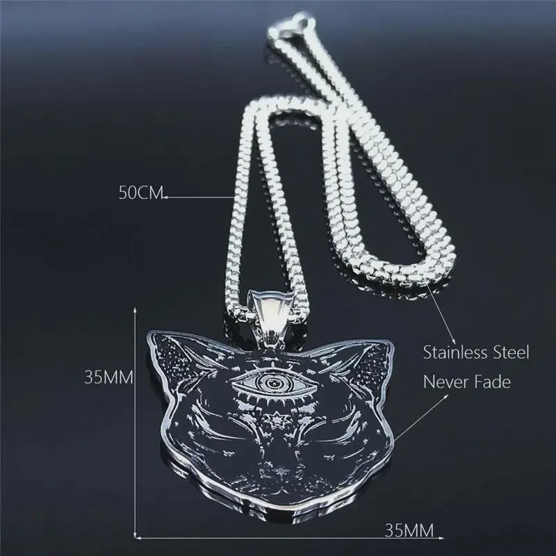 Witchcraft Eye Cat Necklace – Stainless Steel Occult Cat Pendant Chain for Men & Women - image 3