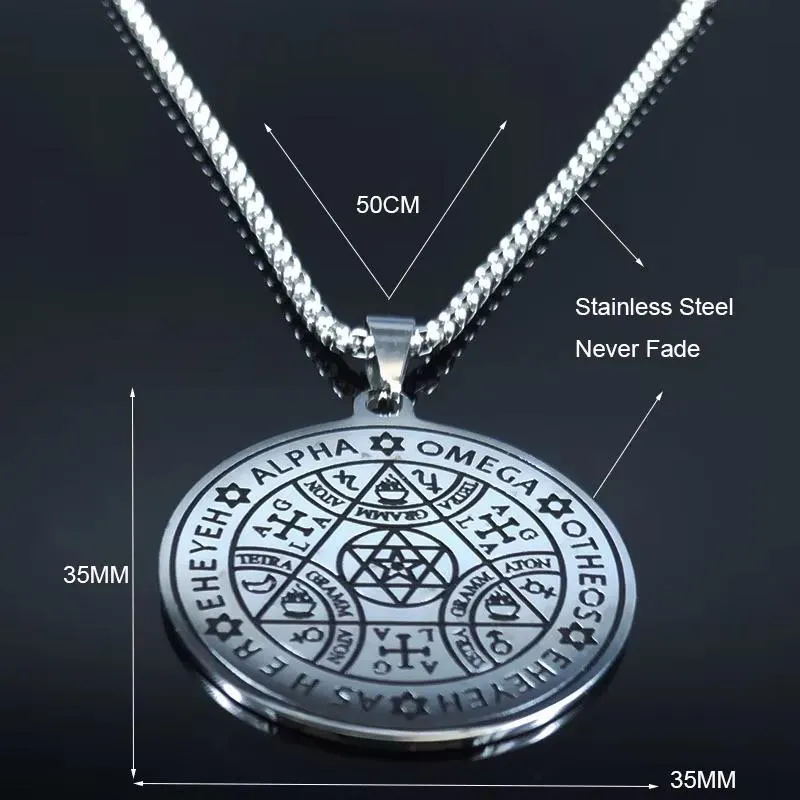 Stainless Steel Tetragrammaton Protection Pendant – Wheel of Fortune Seal Amulet (35mm) - image 2