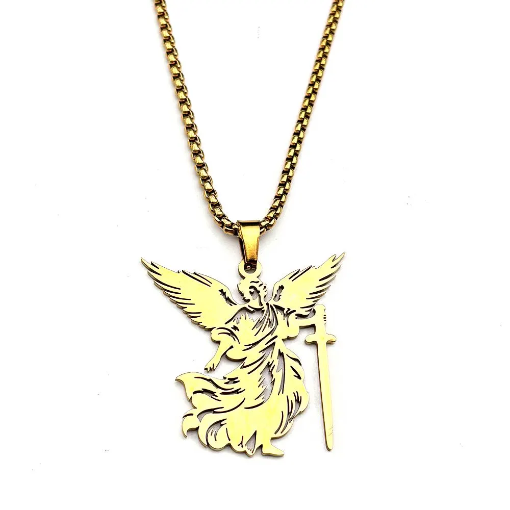 Archangel Saint Michael Necklace for Men & Women – Stainless Steel Guardian Angel Pendant