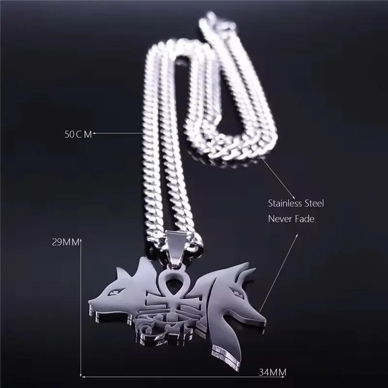 Anubis Dog Cat Pendant Necklace – Stainless Steel Ankh & Eye of Horus - image 2