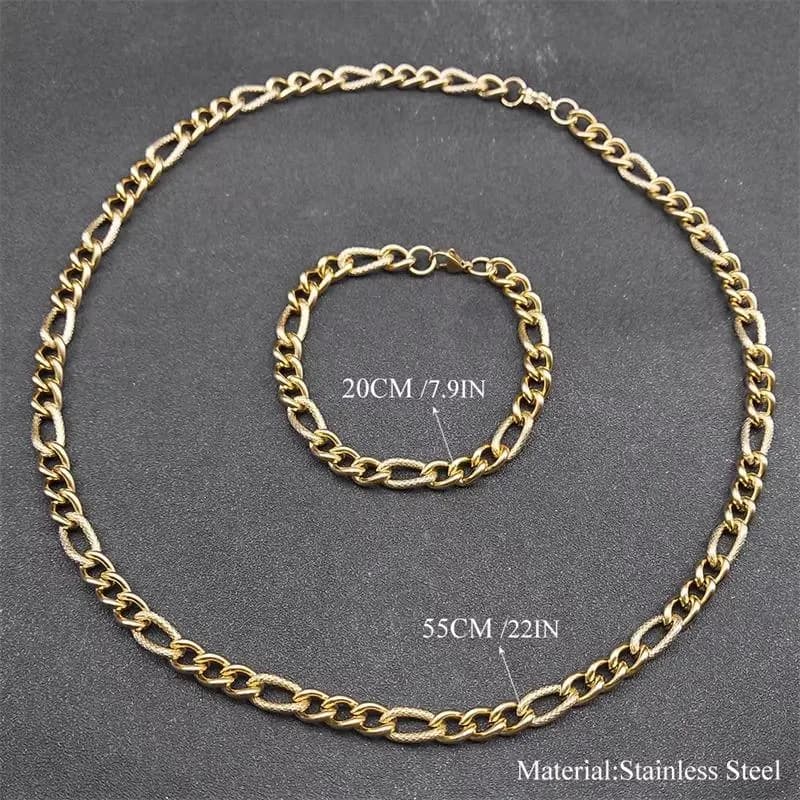 Gold Figaro Chain Necklace & Bracelet – Stainless Steel Unisex Link Chain Jewelry, Tarnish-Resistant Minimalist Gift - image 2