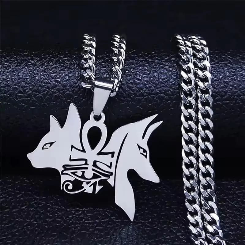 Anubis Dog Cat Pendant Necklace – Stainless Steel Ankh & Eye of Horus - image 4