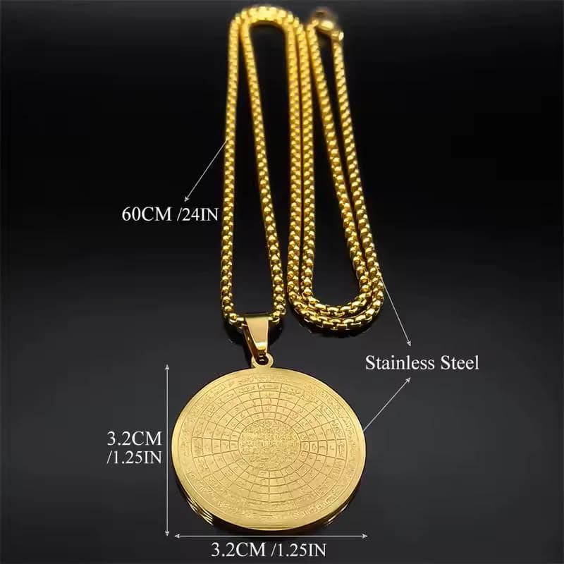 Gold Arabic Quran Medal Necklace - Stainless Steel Islamic Amulet for Men & Women - image 3