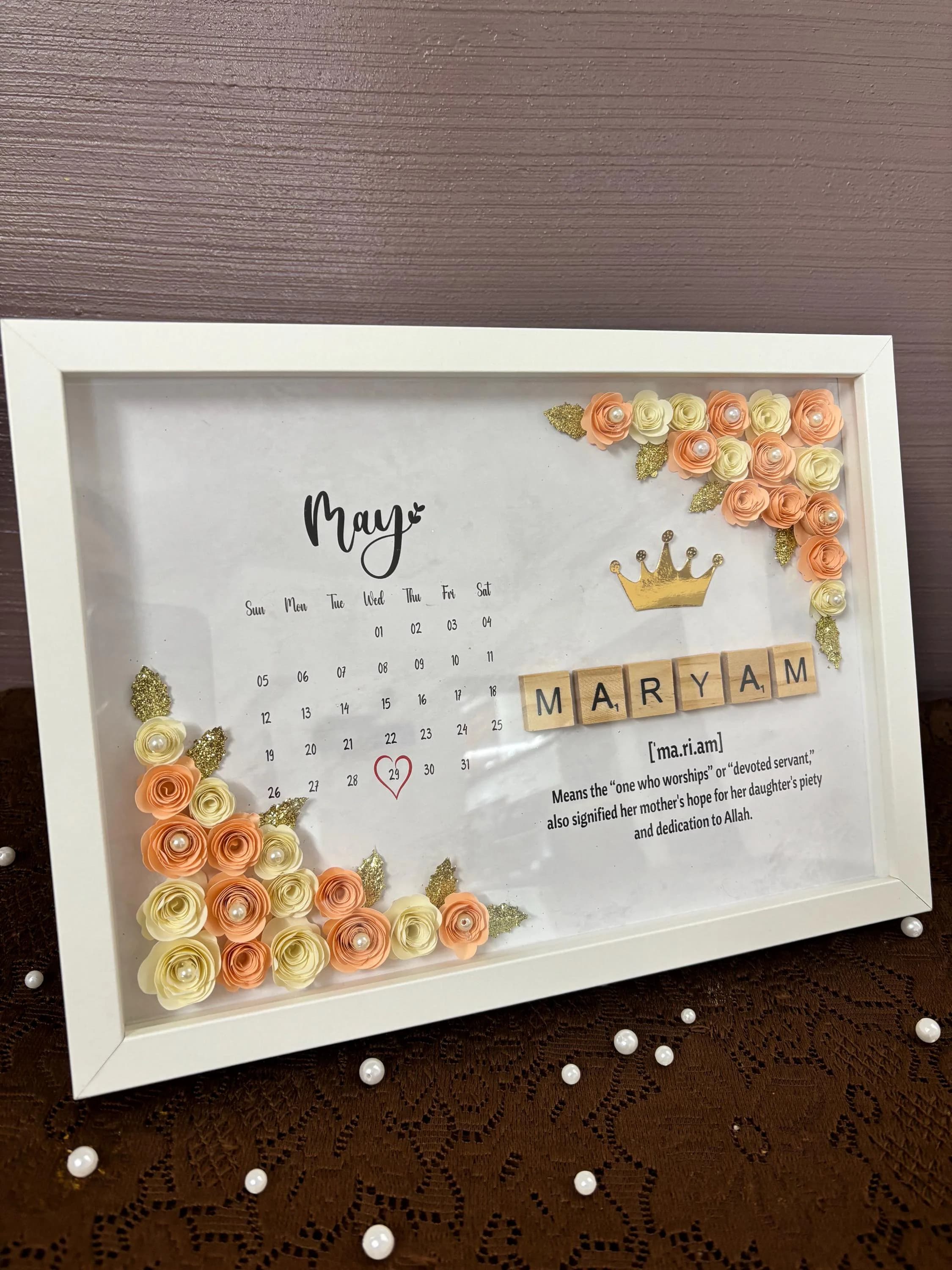 Personalized Name Scrabble Shadow Box, Birth Date Keepsake, Floral Nursery Wall Decor, Baby Gift