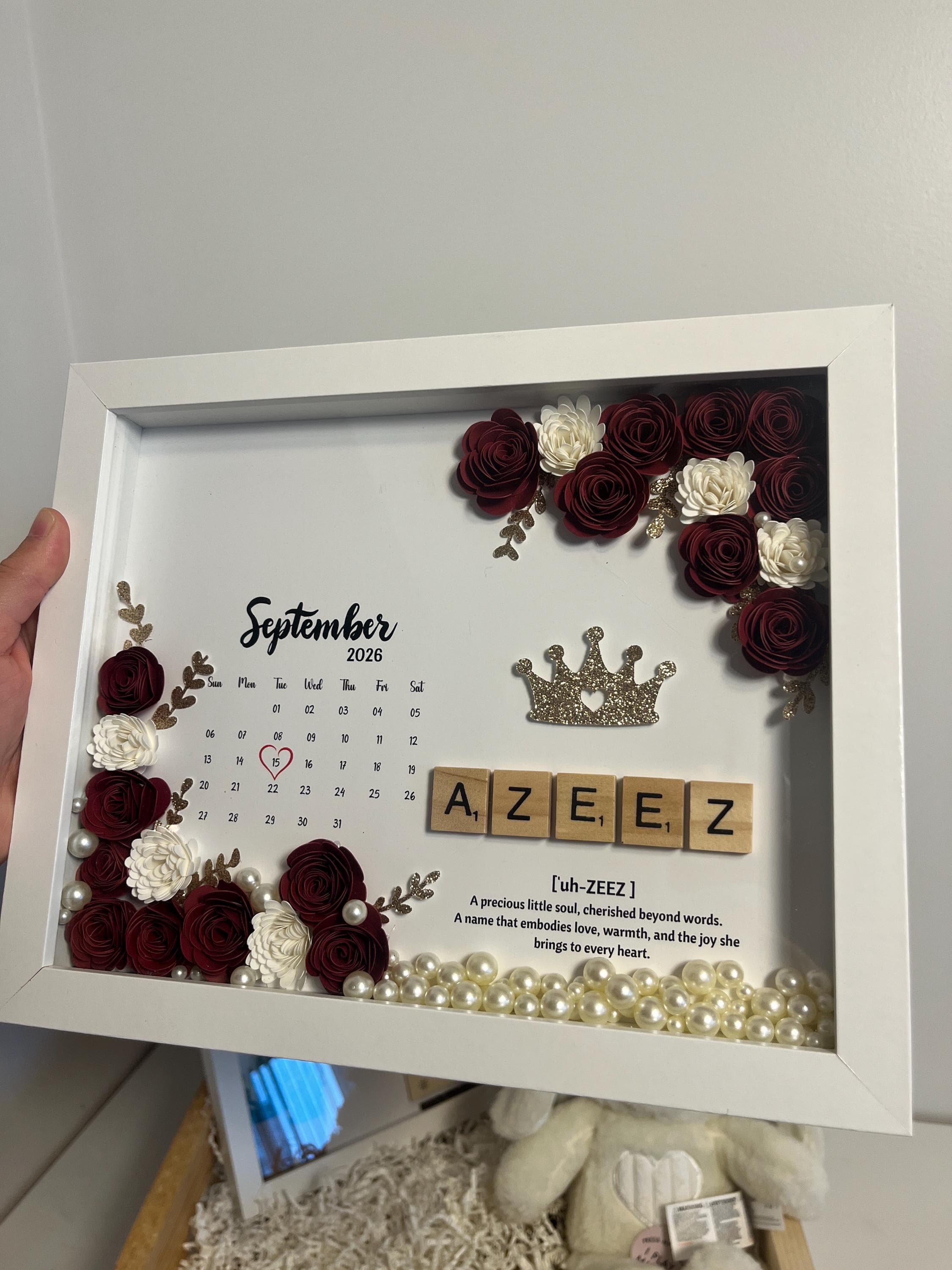 Personalized Name Scrabble Shadow Box, Birth Date Keepsake, Floral Nursery Wall Decor, Baby Gift - image 2