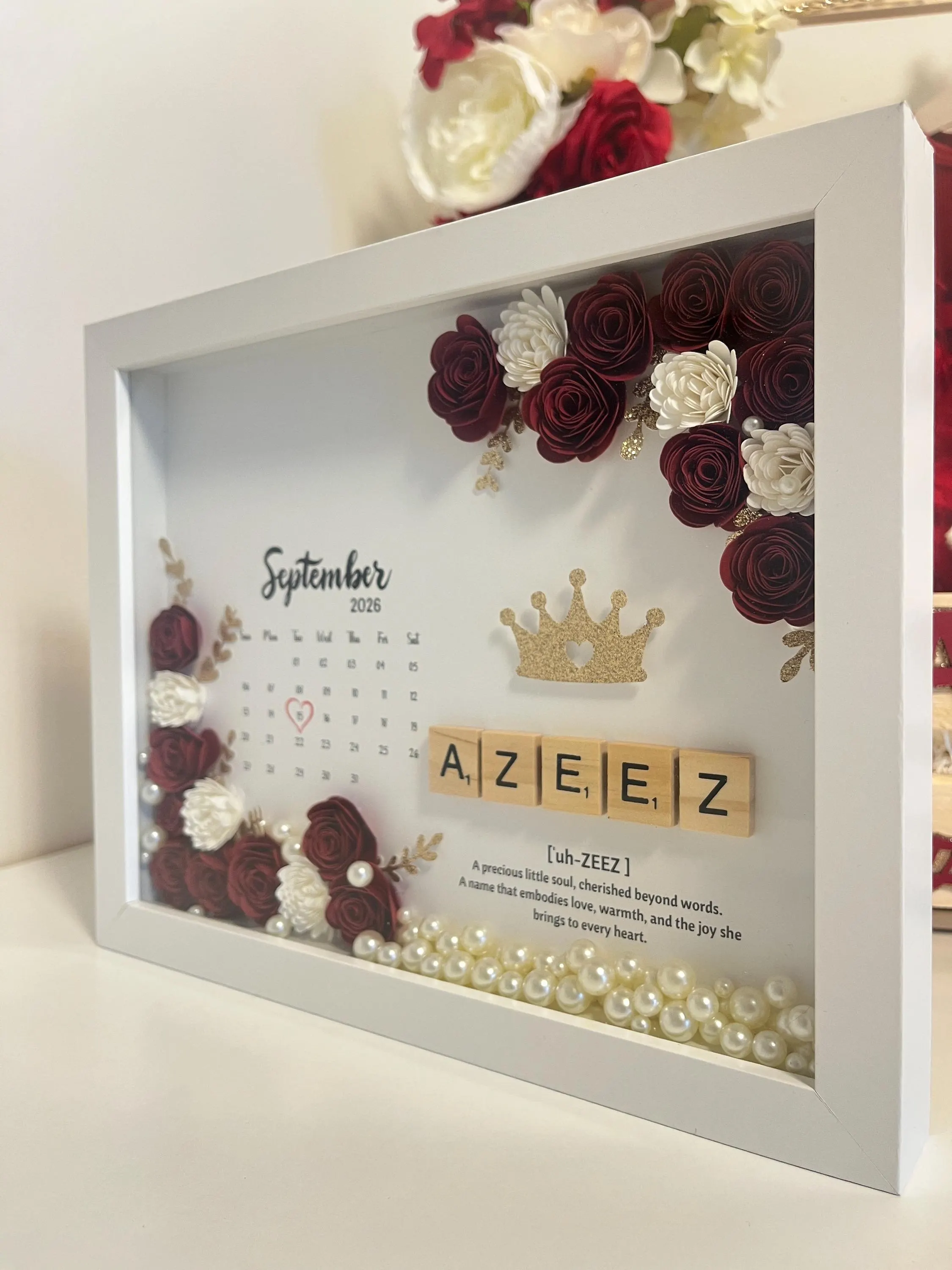 Personalized Name Scrabble Shadow Box, Birth Date Keepsake, Floral Nursery Wall Decor, Baby Gift - image 3
