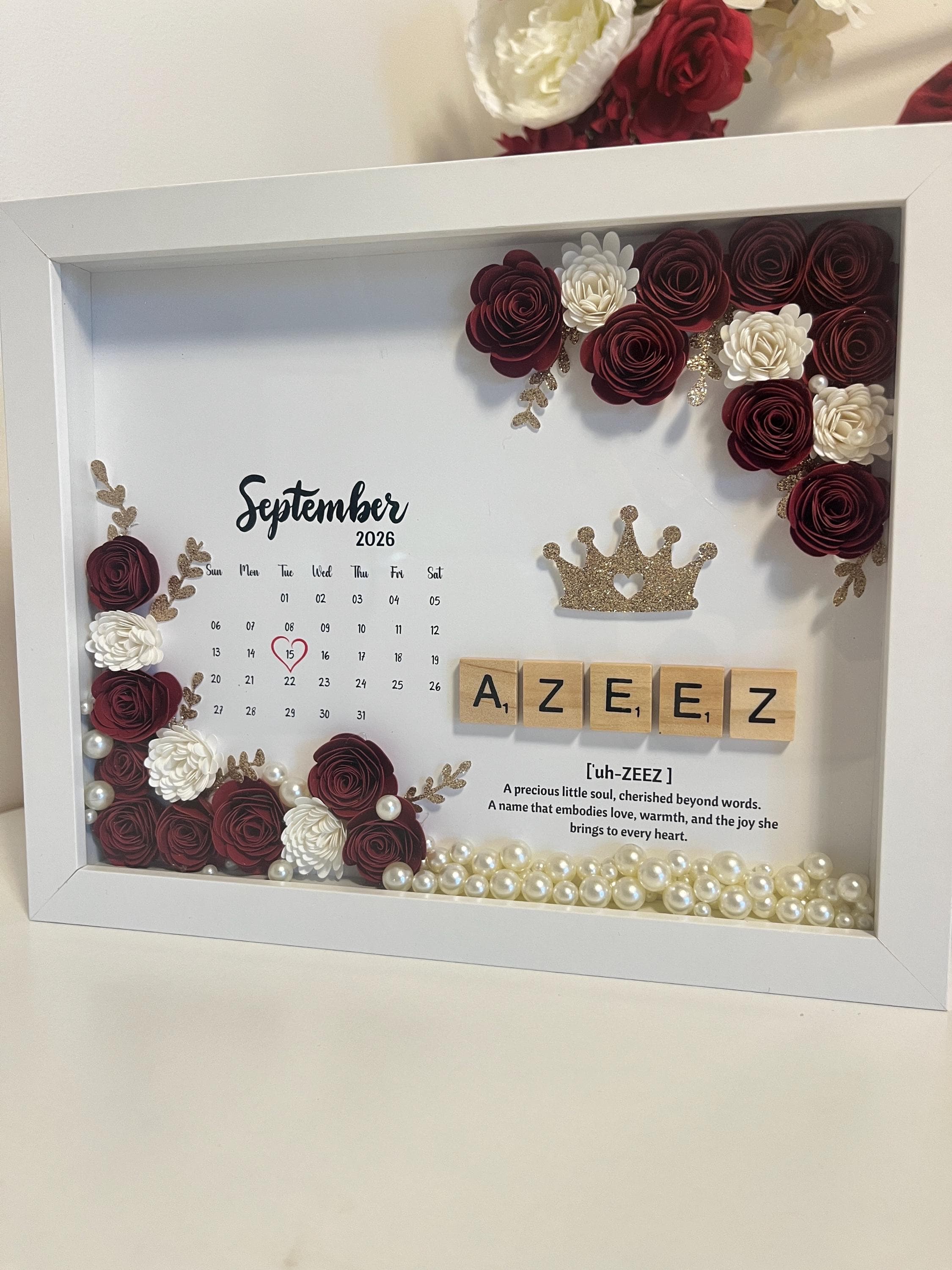 Personalized Name Scrabble Shadow Box, Birth Date Keepsake, Floral Nursery Wall Decor, Baby Gift - image 4