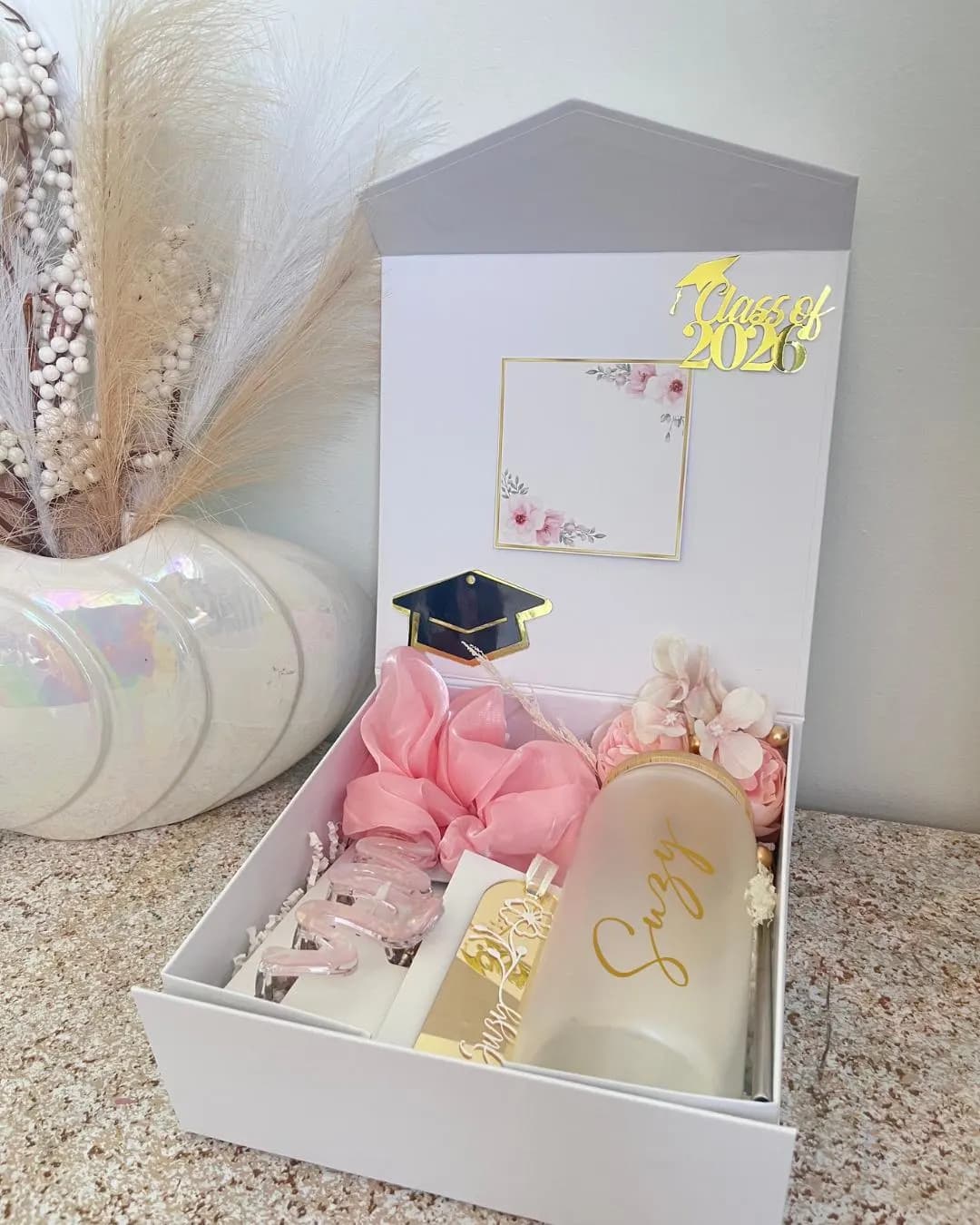 Personalized Graduation Gift Favor Box 2026 for her Keepsake Hamper with Name, Tumbler Bookmark Hair Accessory, Grad Present - image 2