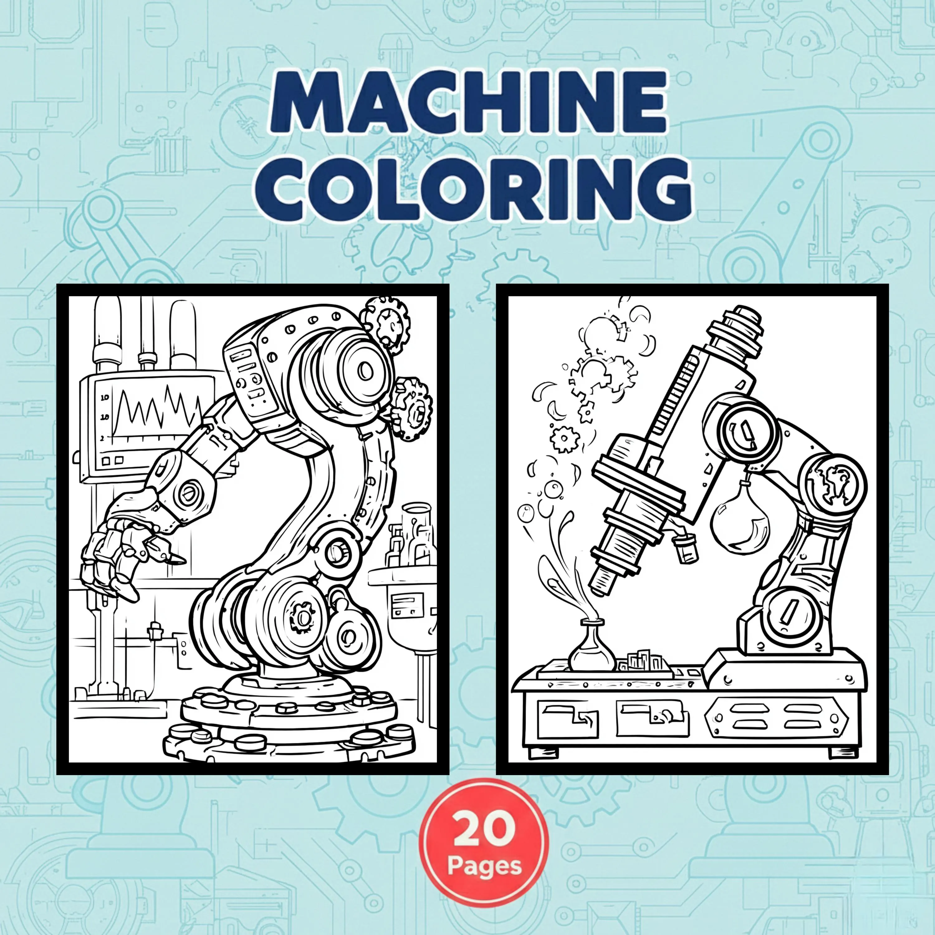 Machine Coloring Pages | 20 Printable Sheets PDF | A4 Letter 8.5x8.5 | Commercial Use - image 5
