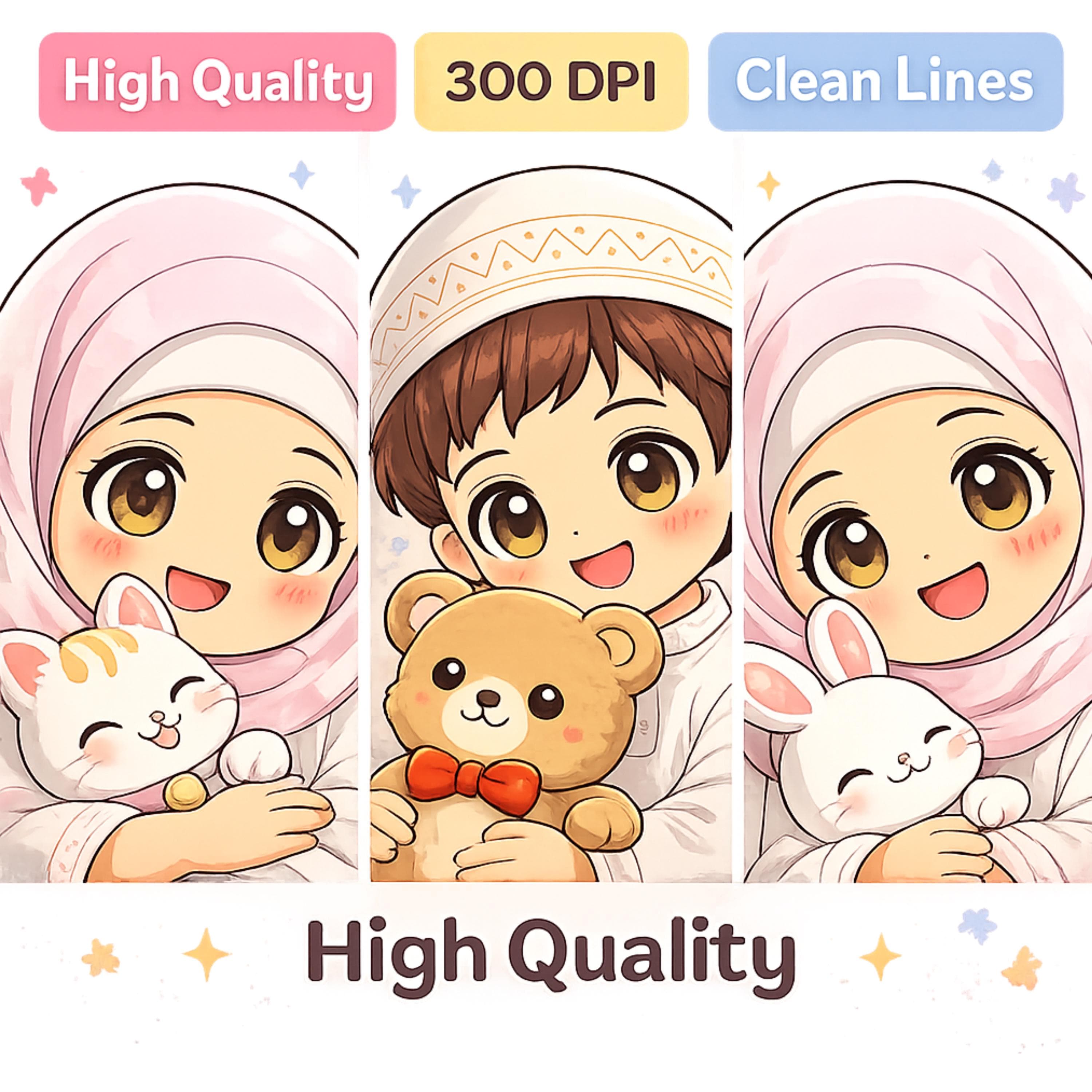 Muslim Kids Clipart, Pastel Illustrations, Worksheets & Activities (Instant Download) - image 2