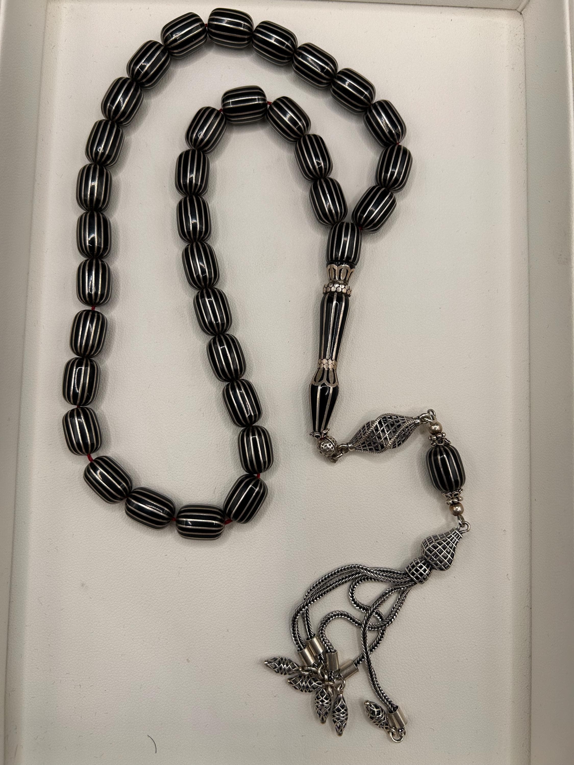 Handmade Oltu Stone Tasbih, 16 Split Cut Prayer Beads, Sterling Silver Imam, Turkish Misbaha - image 5