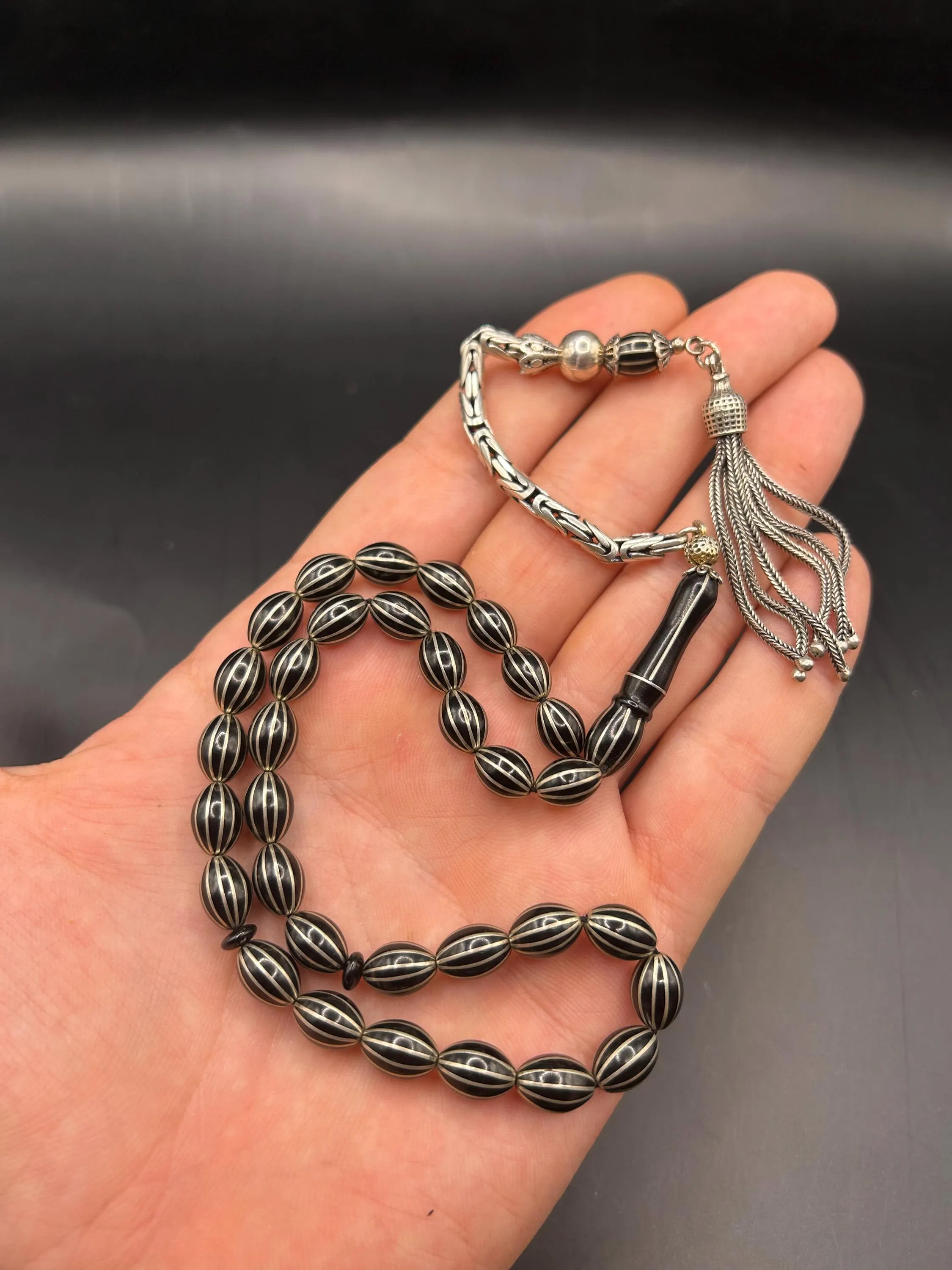 12mm Genuine Oltu Stone Prayer Beads, 925 Sterling Silver King Tassel, Handmade Turkish Tasbih, Islamic Misbaha, Muslim Gift - image 5