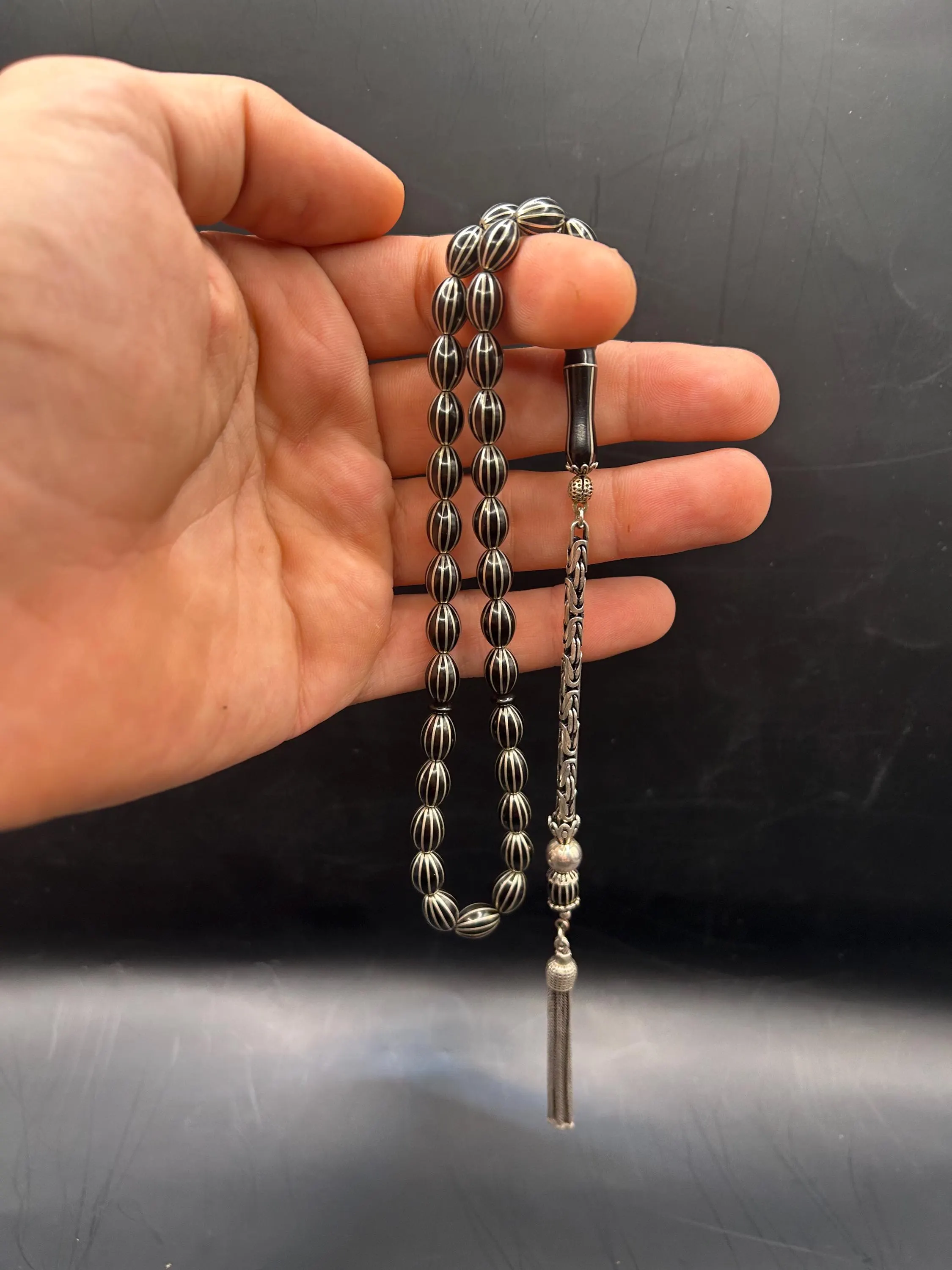 12mm Genuine Oltu Stone Prayer Beads, 925 Sterling Silver King Tassel, Handmade Turkish Tasbih, Islamic Misbaha, Muslim Gift - image 4