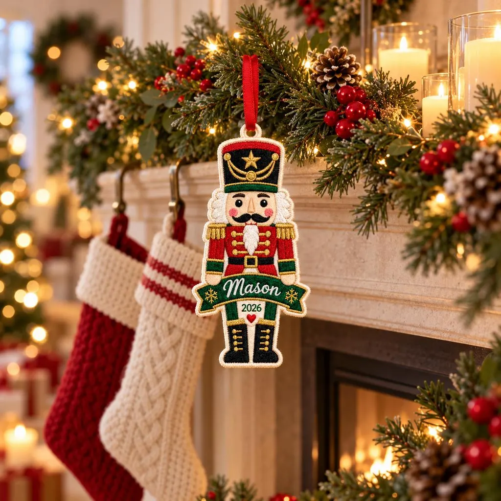 Personalized Nutcracker Embroidered Christmas Ornament, Custom Name Fabric Nutcracker Soldier, Christmas Tree Keepsake 2026 - image 3