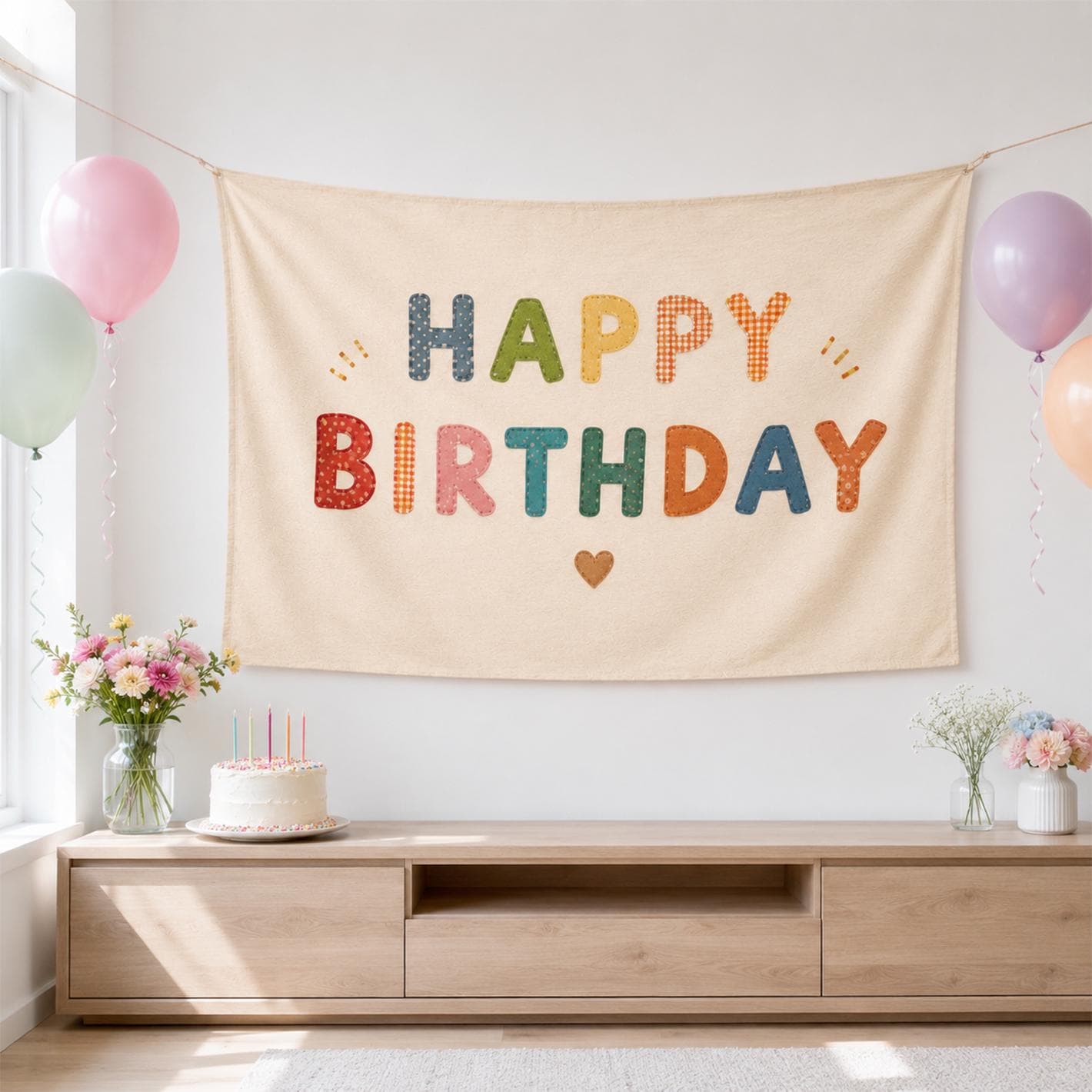 Happy Birthday Banner, Colorful Fabric Birthday Backdrop, Kids Birthday Party Decor, Patchwork Garden Party Sign - image 4