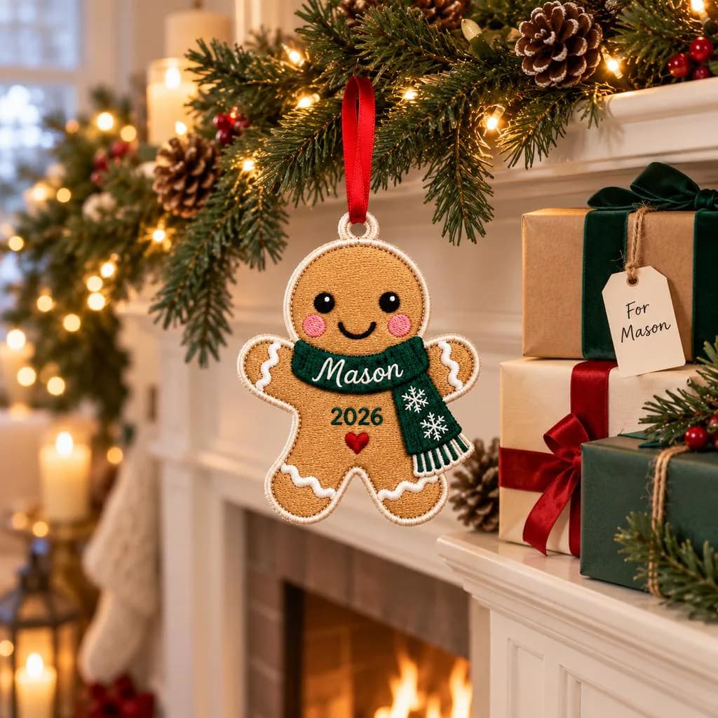 Personalized Gingerbread Man Embroidered Christmas Ornament, Custom Name Fabric Gingerbread Decoration, Christmas Keepsake 2026 - image 3