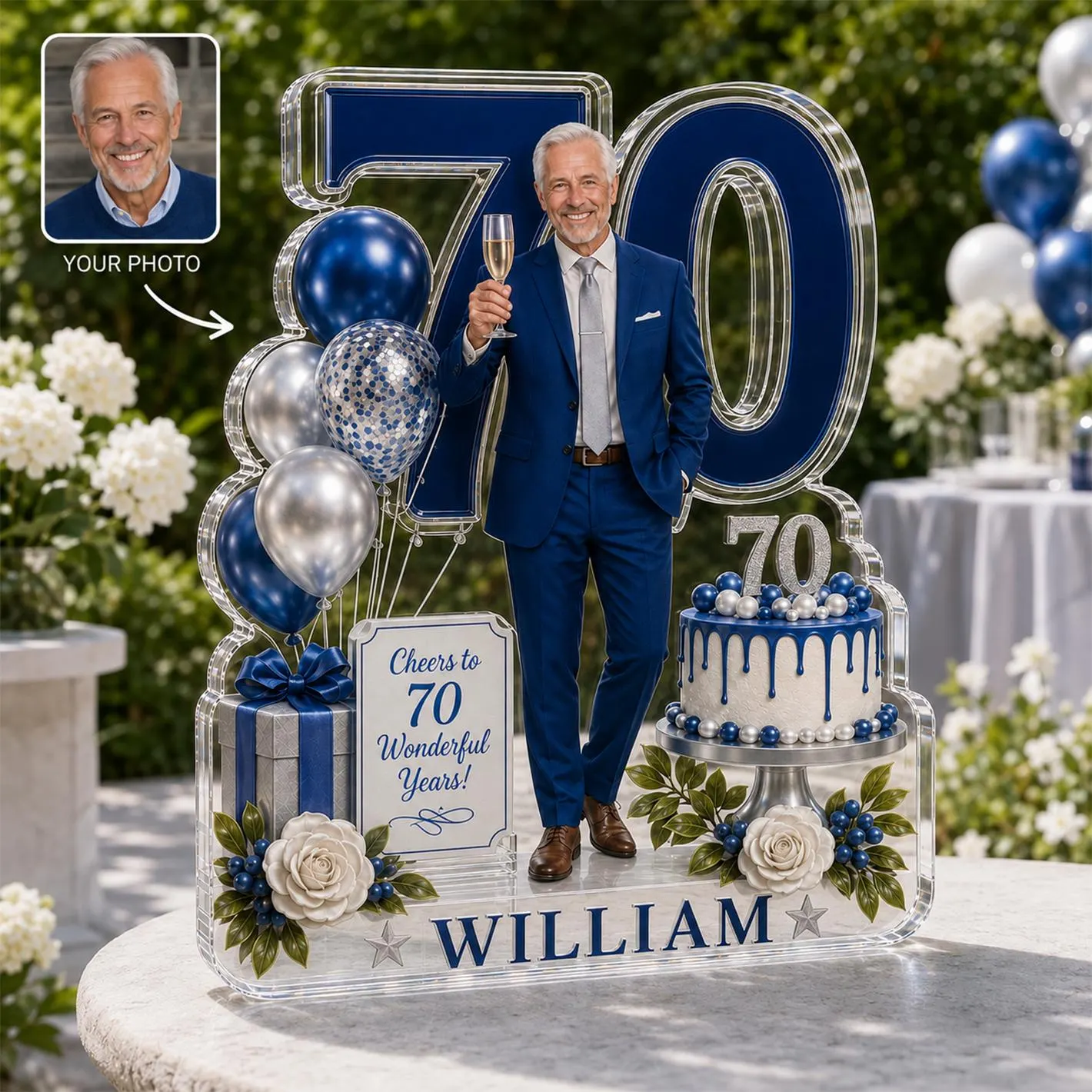Personalized 70th Birthday Photo Acrylic Plaque, Custom Milestone Keepsake for Dad, Grandpa or Husband - image 5