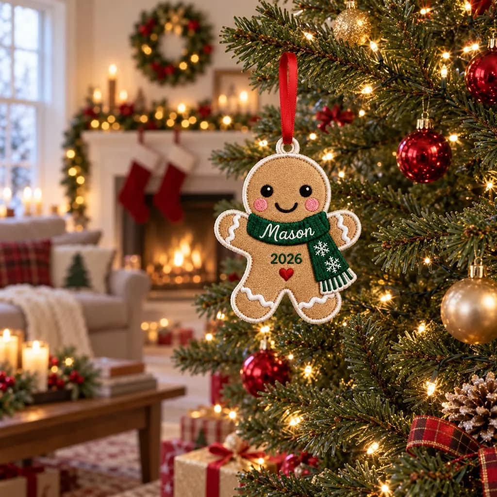 Personalized Gingerbread Man Embroidered Christmas Ornament, Custom Name Fabric Gingerbread Decoration, Christmas Keepsake 2026 - image 4