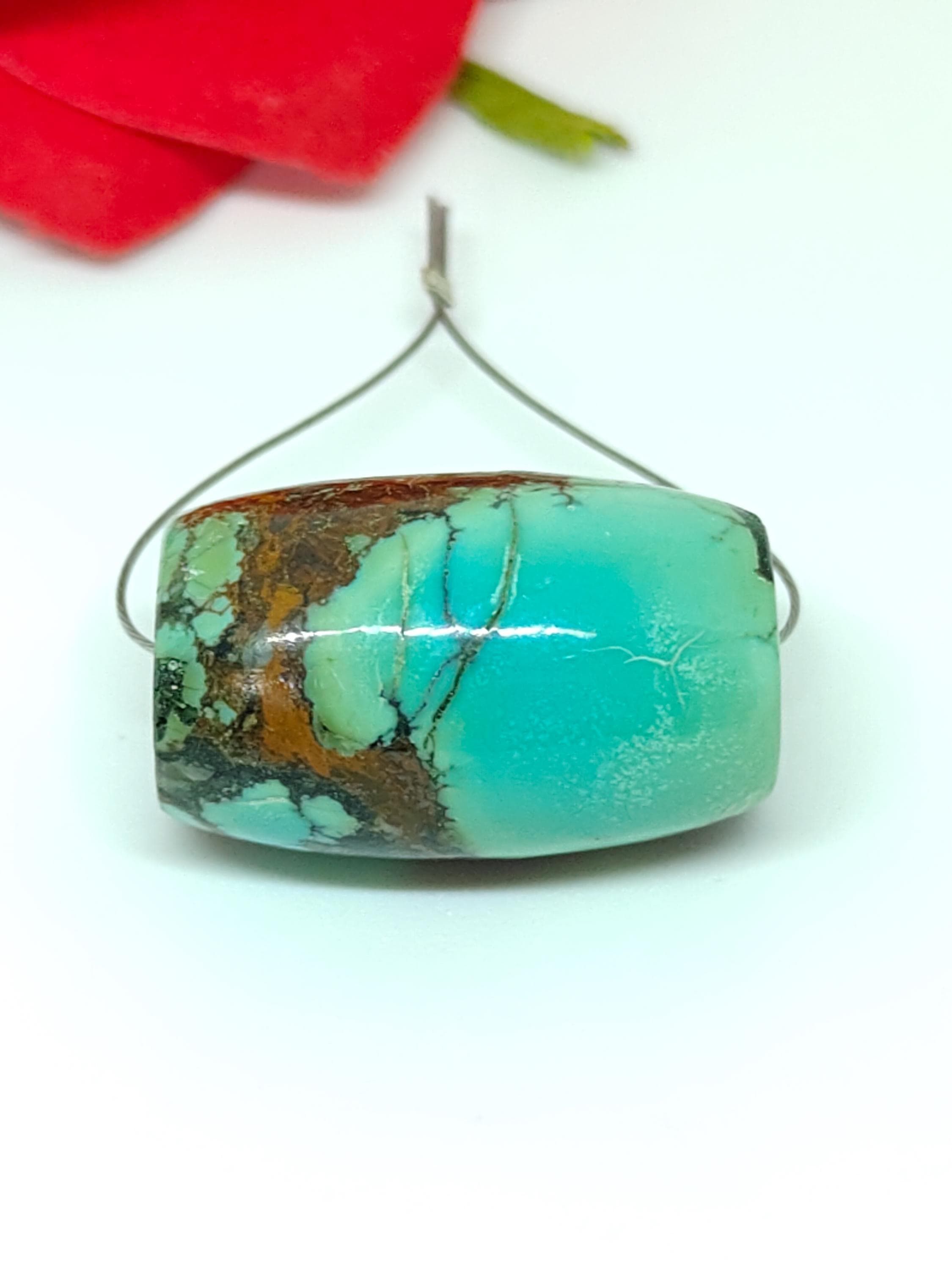Natural Tibetan Turquoise Barrel Beads- Blue Brown Gemstone Jewelry Supplies - image 3