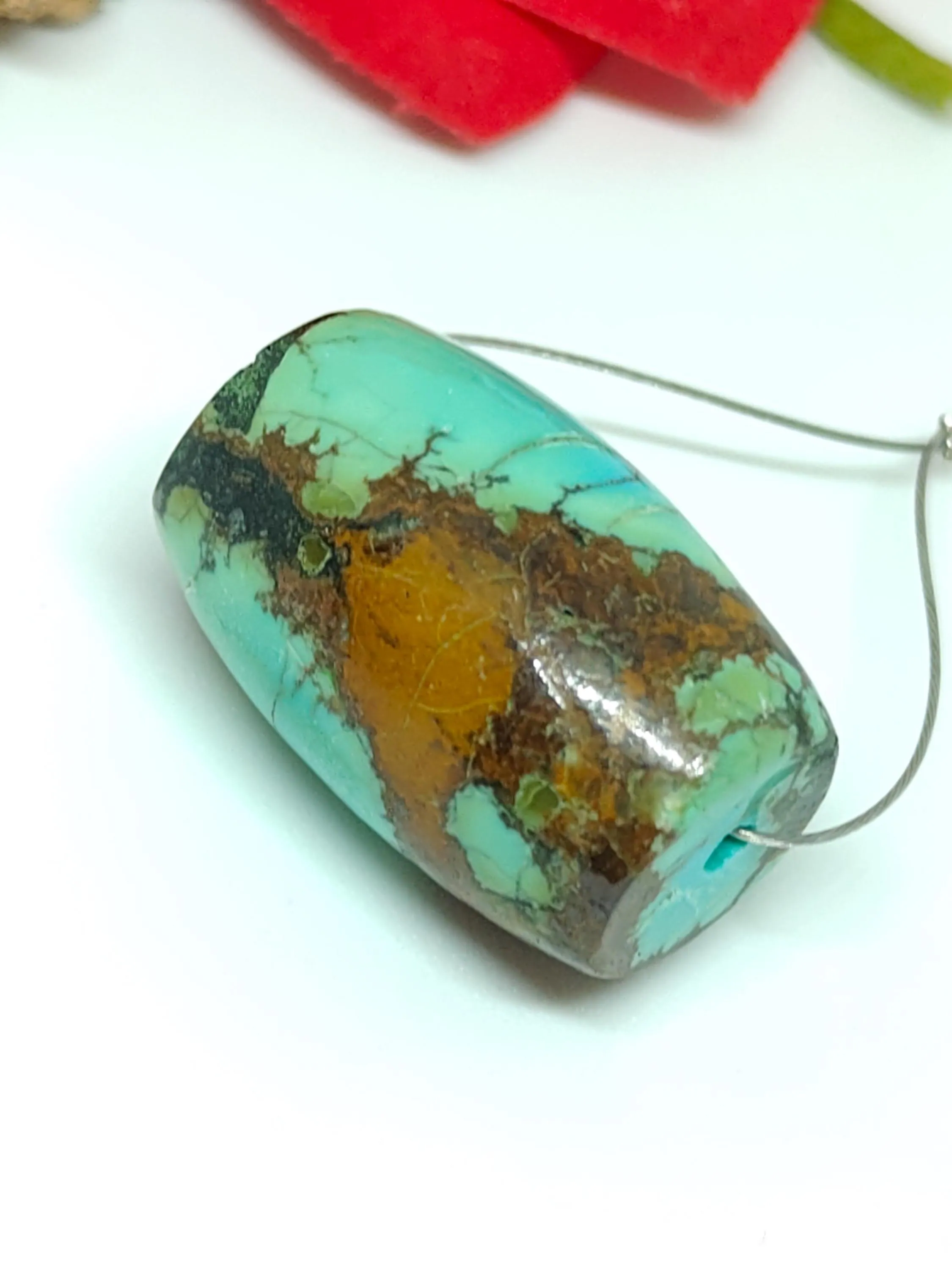 Natural Tibetan Turquoise Barrel Beads- Blue Brown Gemstone Jewelry Supplies - image 5