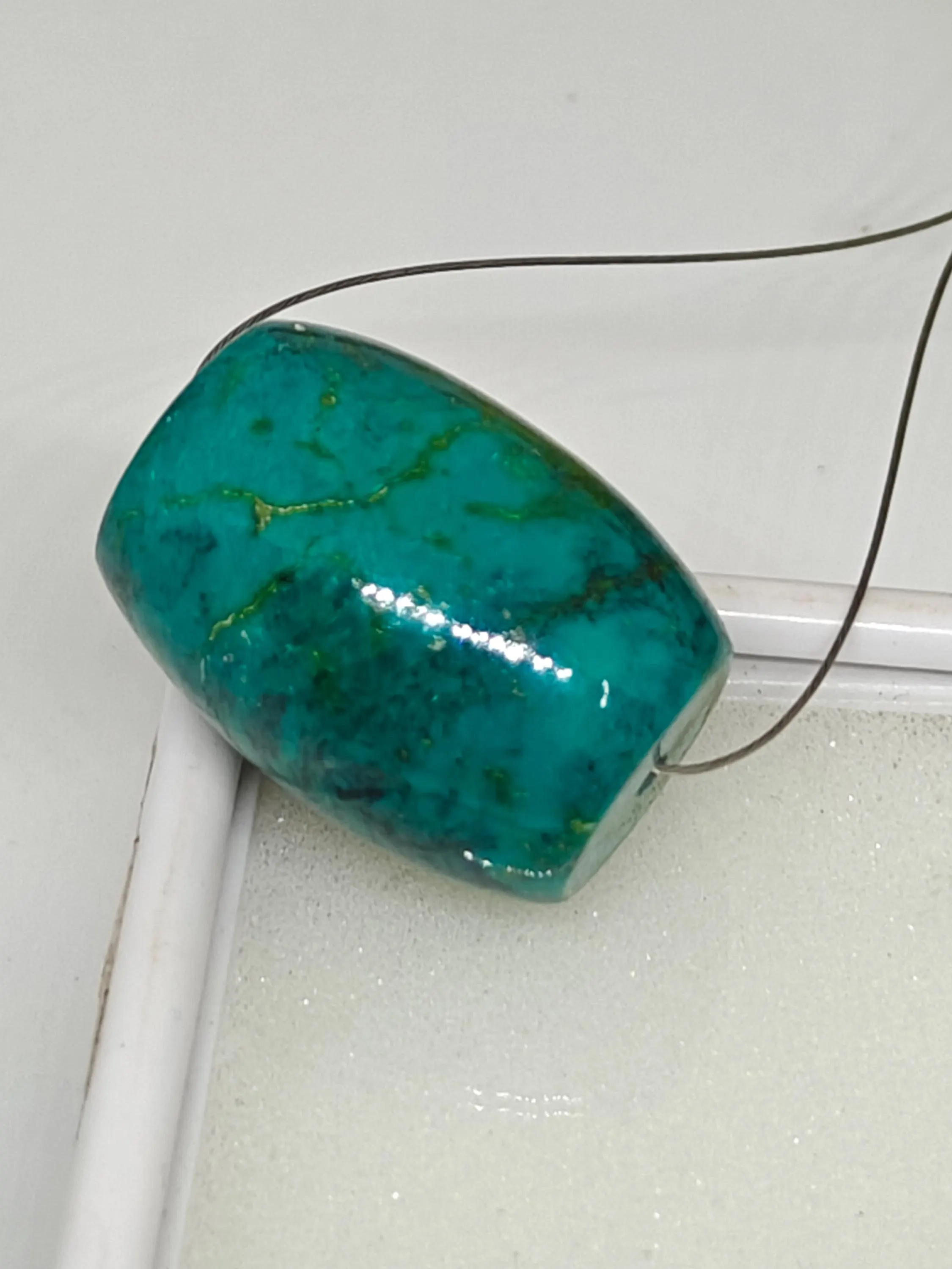 Handmade Turquoise Barrel Beads - Shiny Polished - Vintage Gemstone Bead For Jewelry Making - image 3