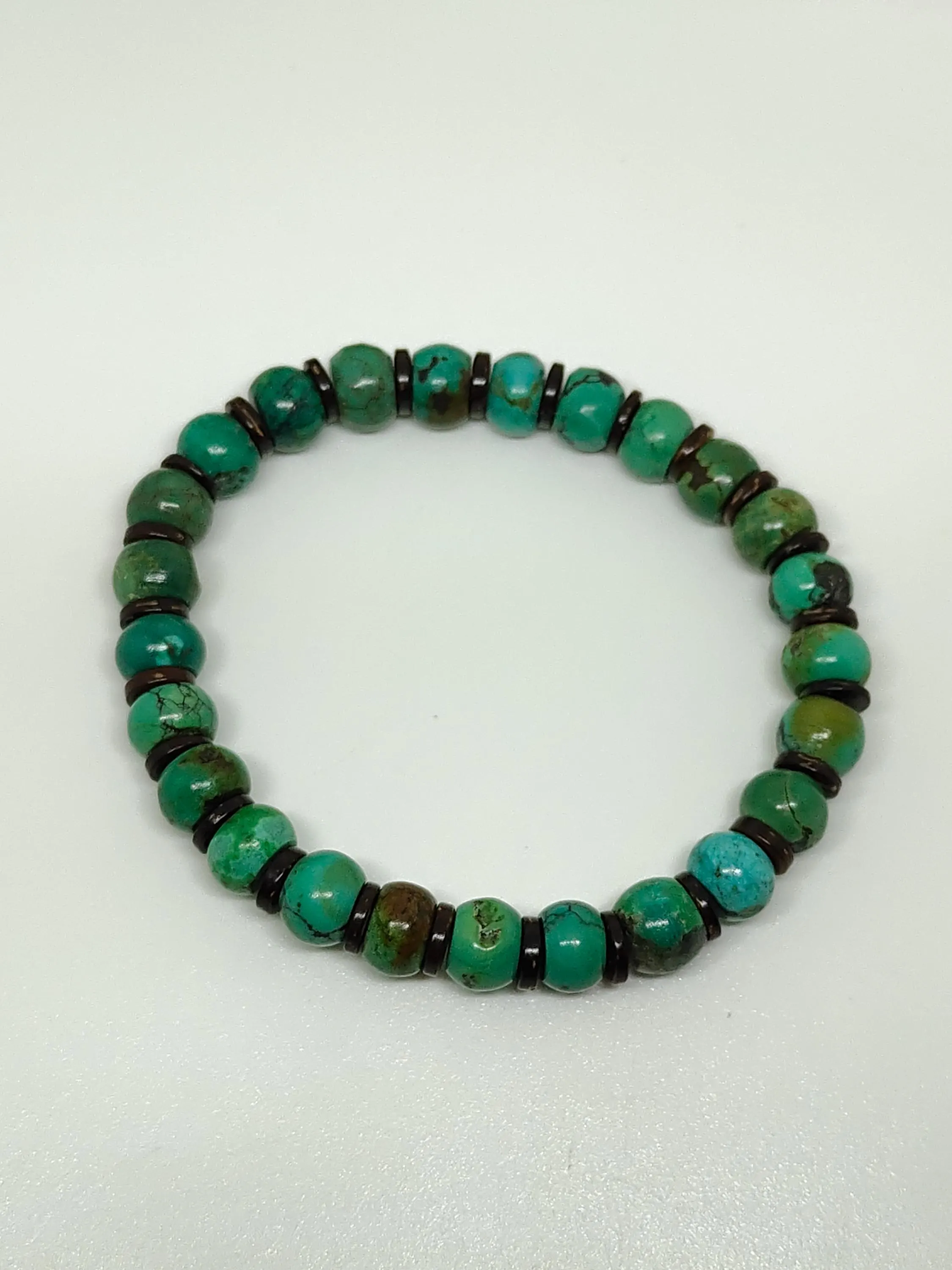 Natural Turquoise Stretch Bracelet: Tibetan Gemstone Rondelle Beads - image 3
