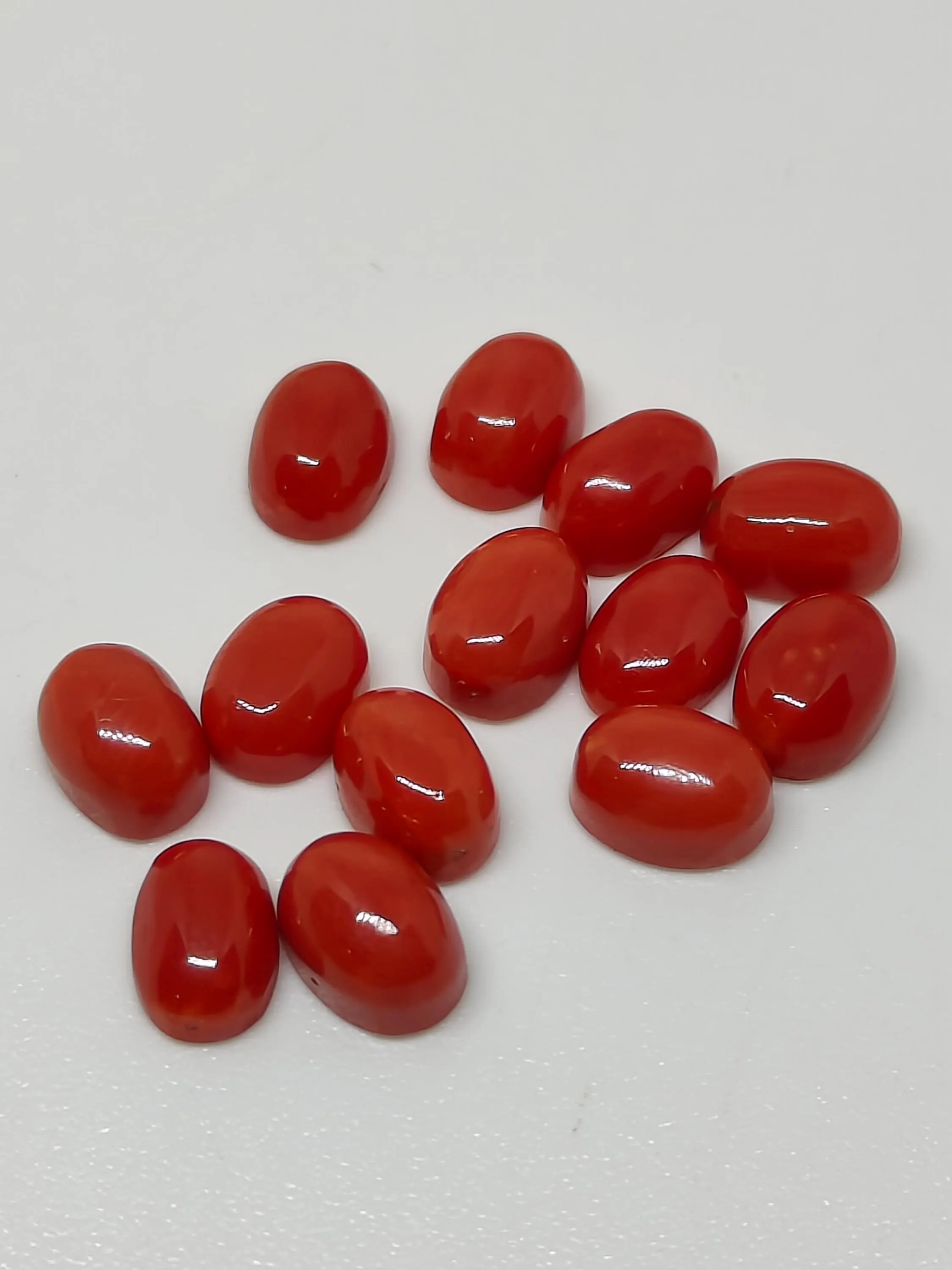 Italian Red Coral Gemstone Cabochons: 5x7mm Oval, Jewelry Making Lot - image 4