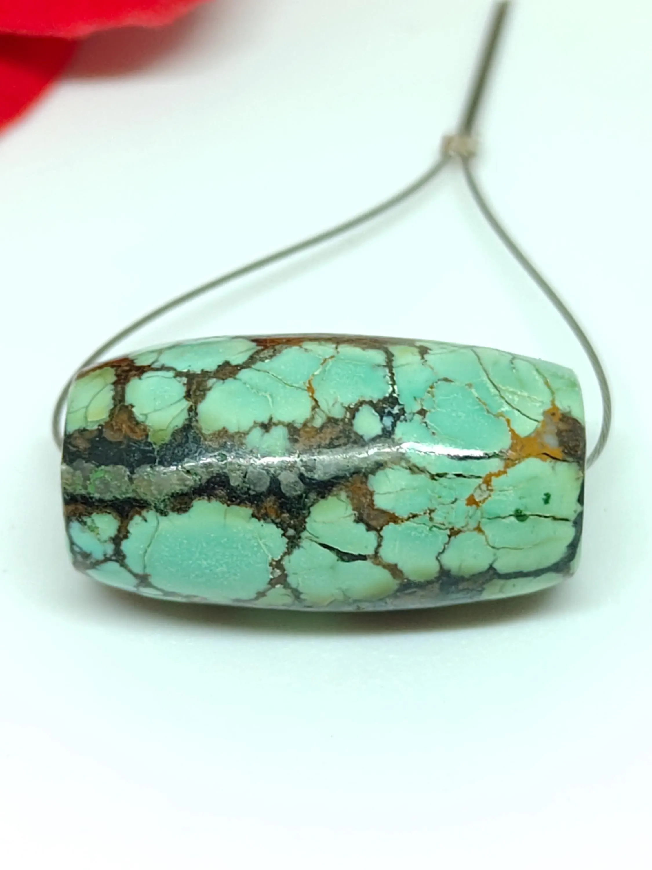 Handcrafted Natural Turquoise Barrel Beads- Blue with Natural Matrix Stone for Jewelry Making - image 5
