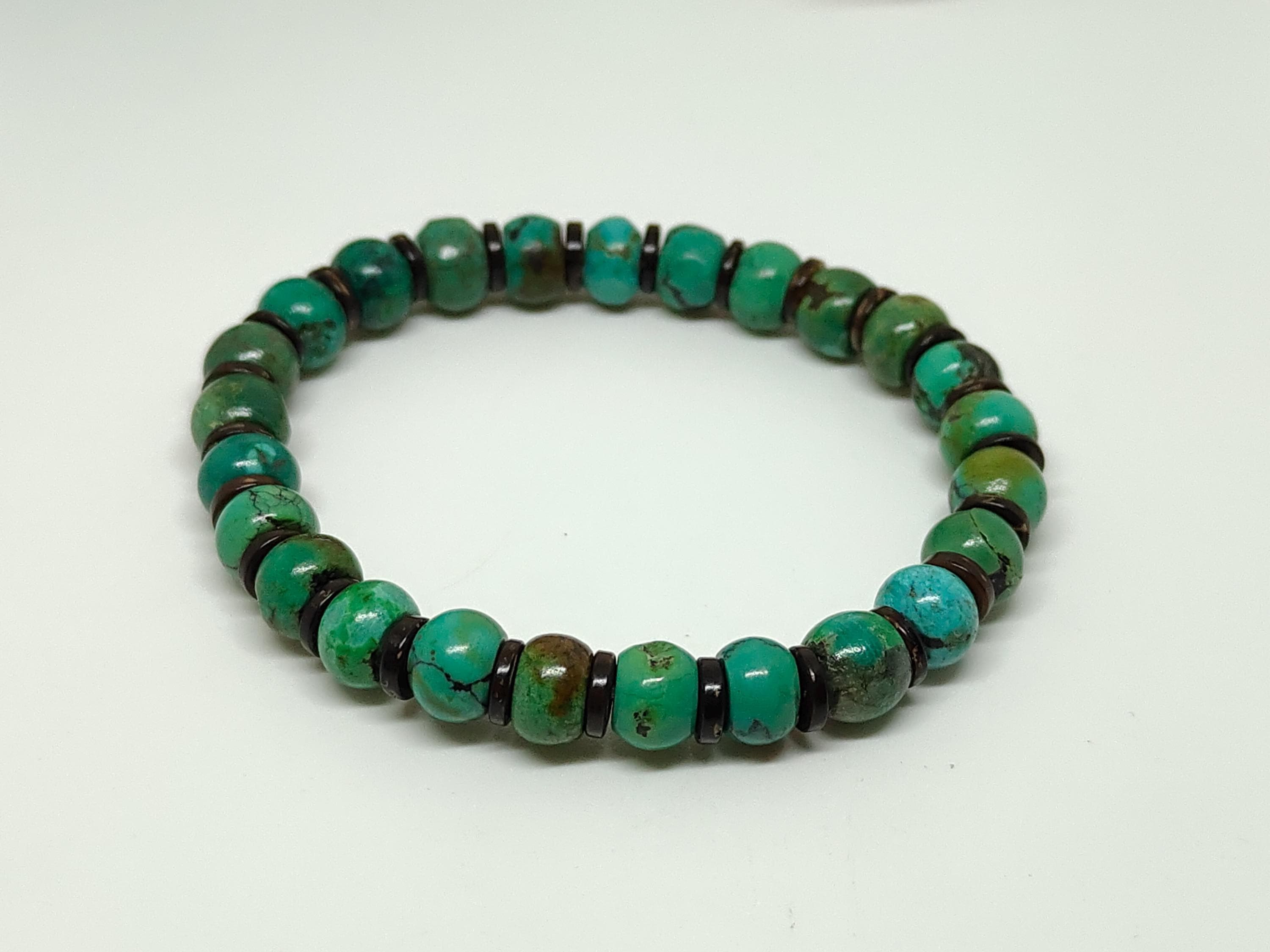 Natural Turquoise Stretch Bracelet: Tibetan Gemstone Rondelle Beads - image 5