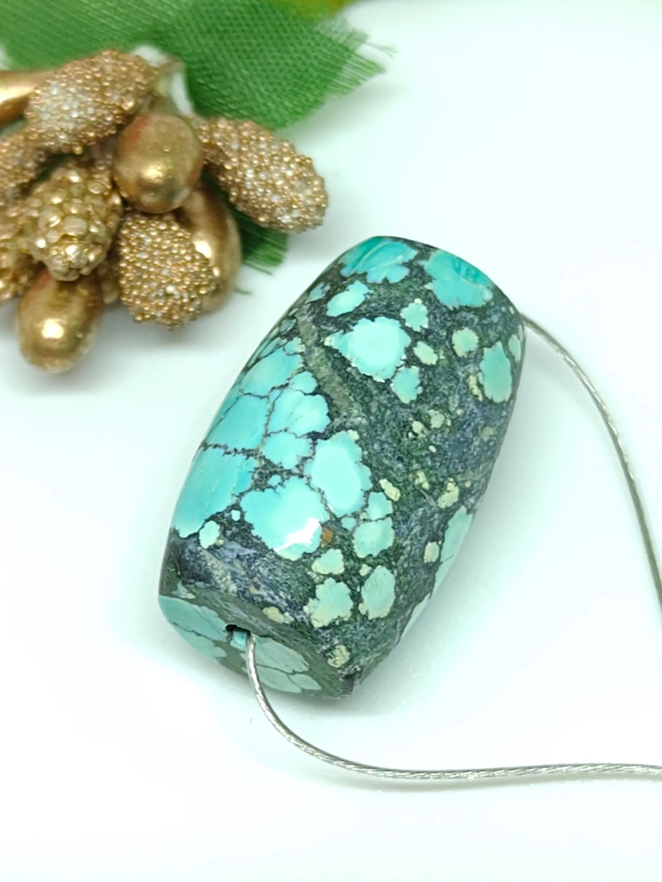 Smooth (27 Carat) Turquoise Barrel Shape Beads -Natural Blue With Black Matrix -Jewelry Supply - image 5