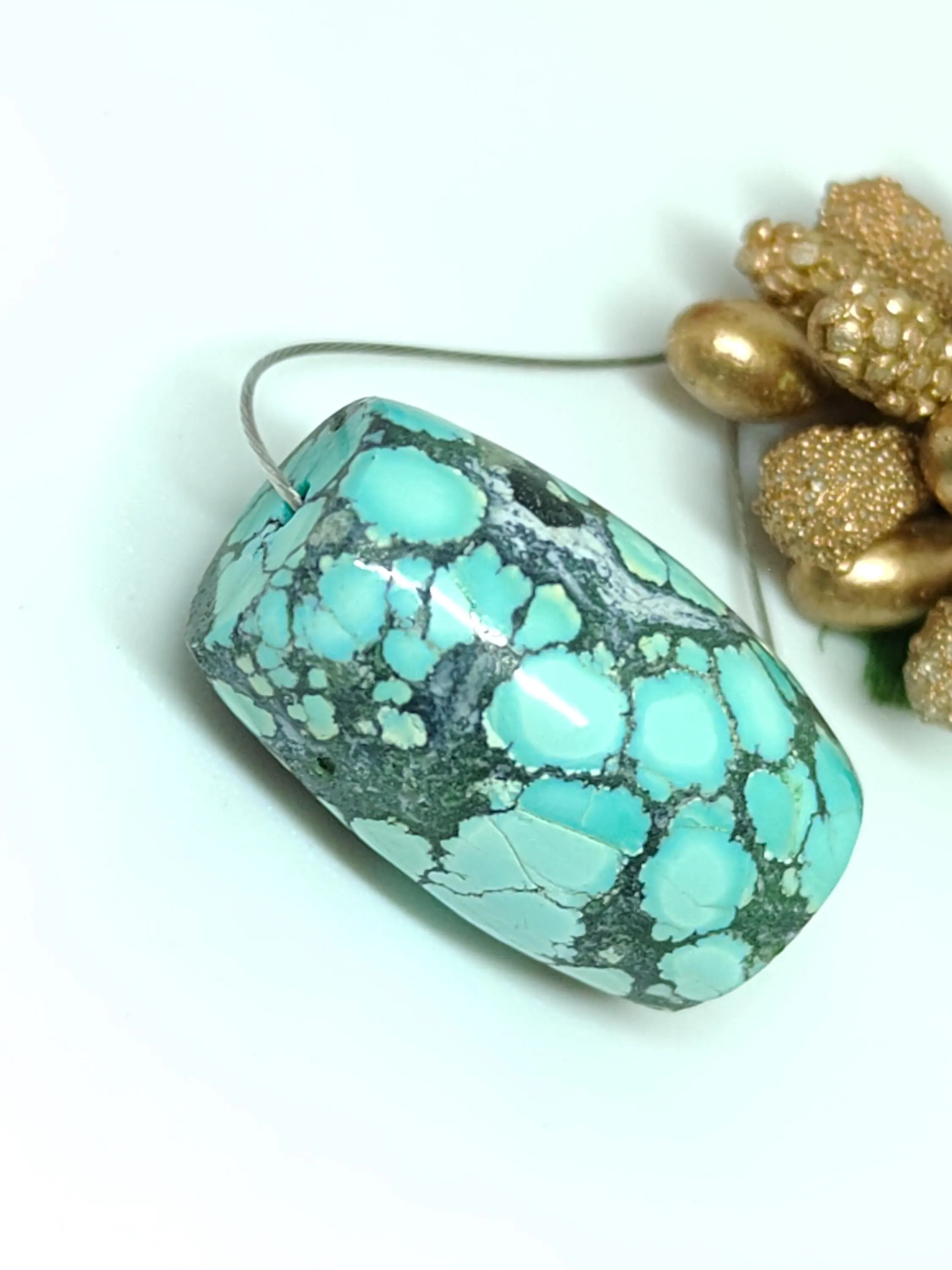 Smooth (27 Carat) Turquoise Barrel Shape Beads -Natural Blue With Black Matrix -Jewelry Supply - image 3