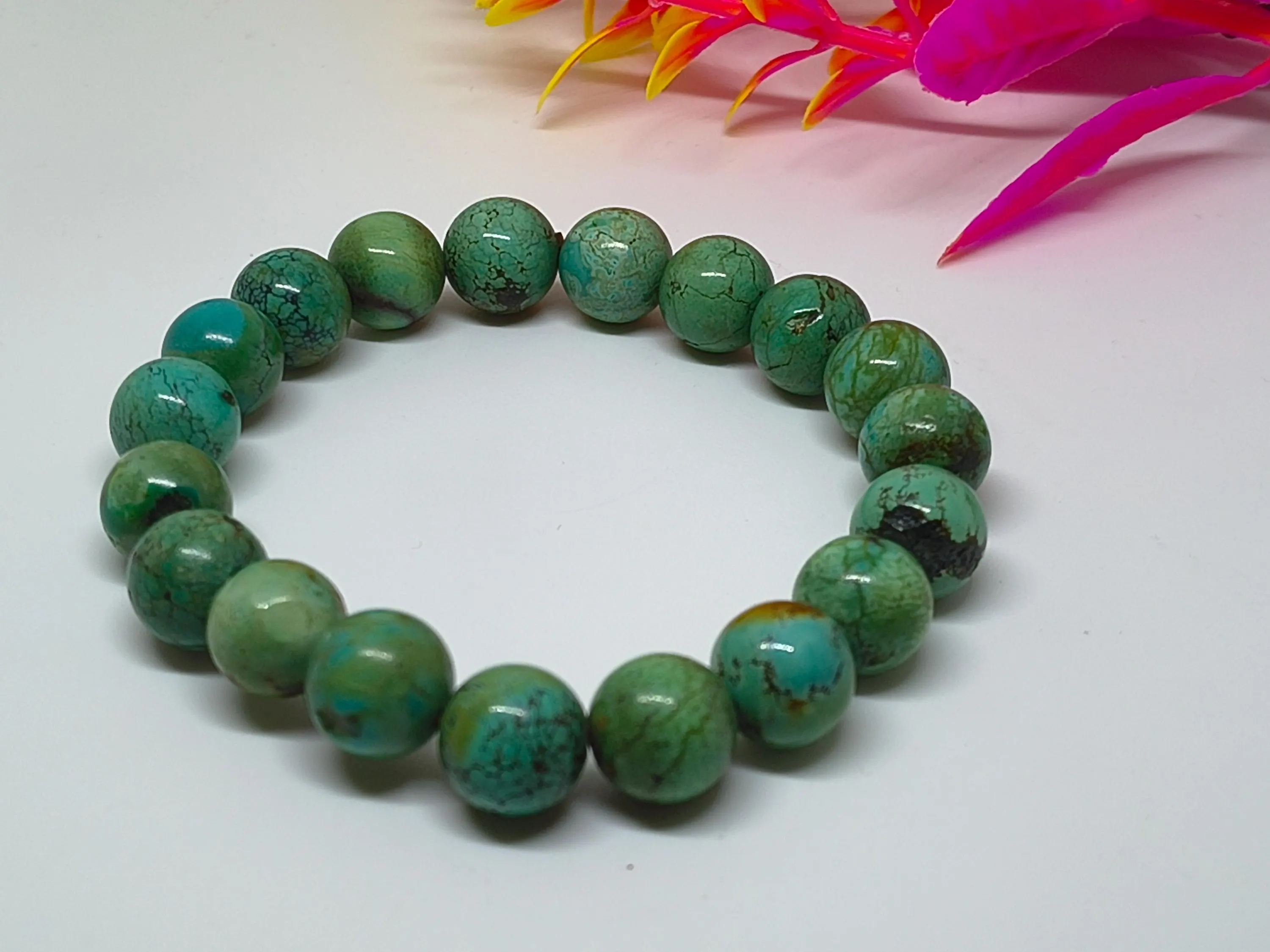 Tibetan Turquoise Bead Stretch Bracelet: Polished Gemstone Jewelry, 11mm - image 5