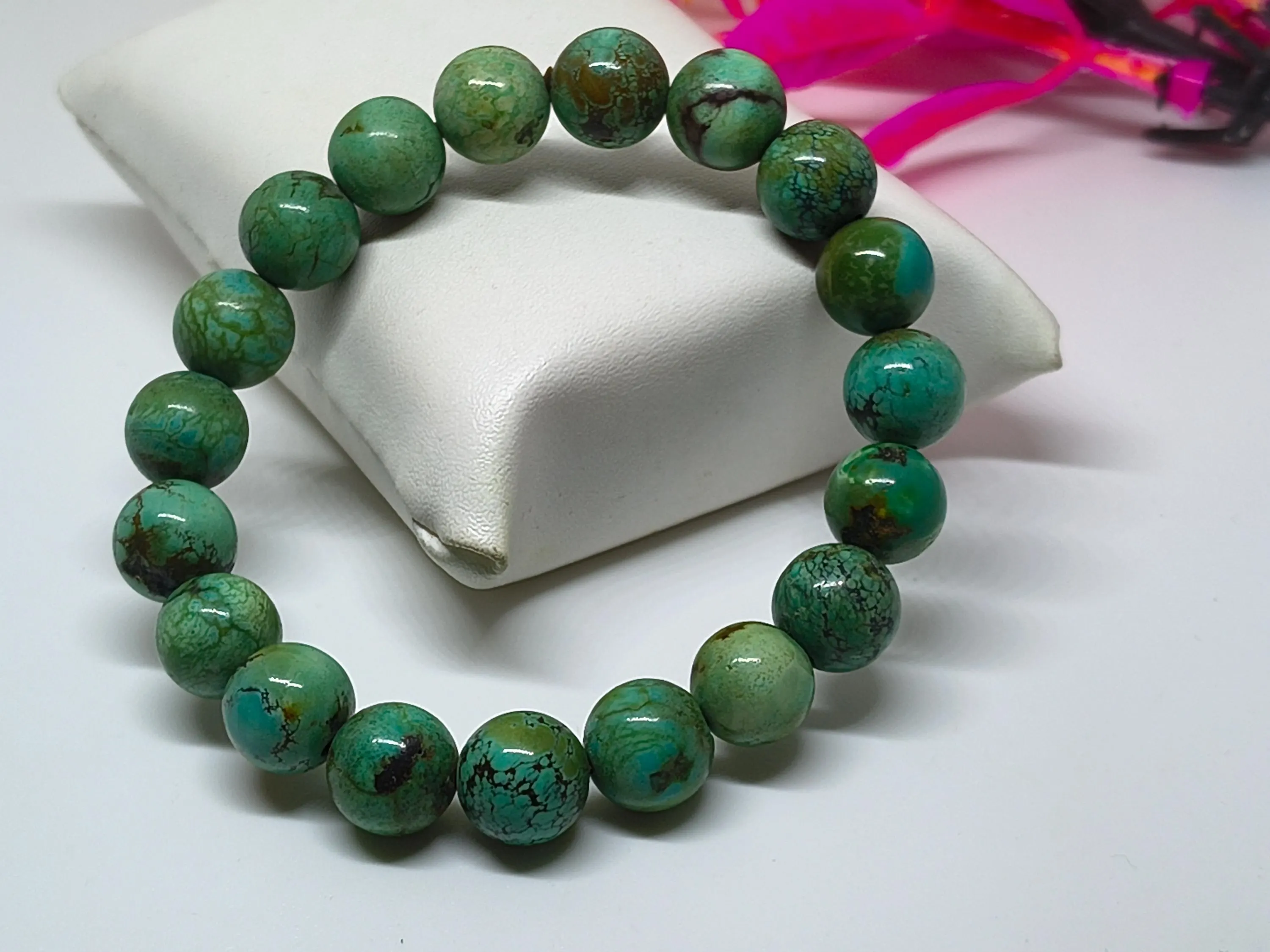 Tibetan Turquoise Bead Stretch Bracelet: Polished Gemstone Jewelry, 11mm - image 3
