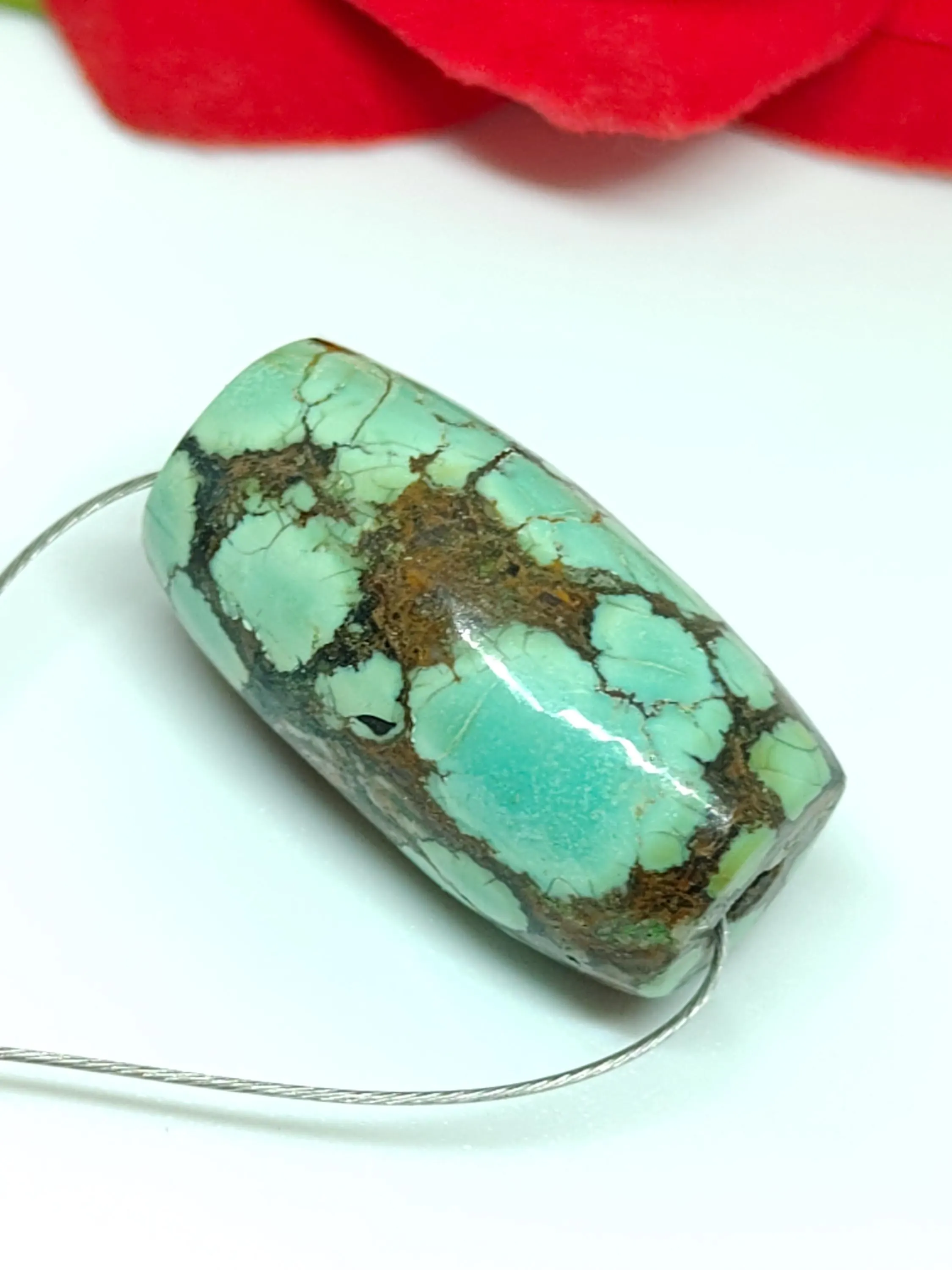 Handcrafted Natural Turquoise Barrel Beads- Blue with Natural Matrix Stone for Jewelry Making - image 3
