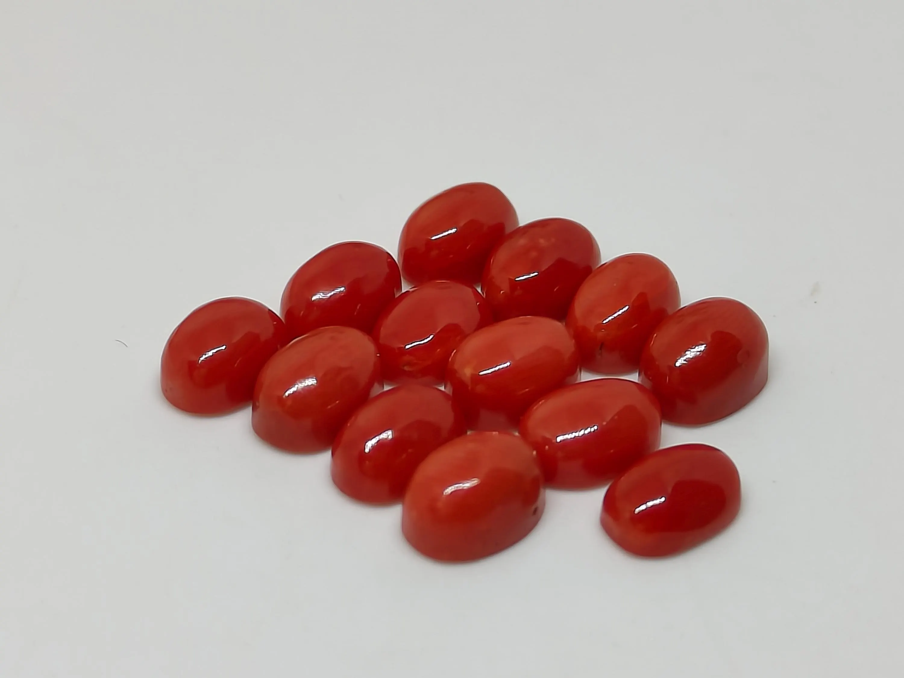 Italian Red Coral Gemstone Cabochons: 5x7mm Oval, Jewelry Making Lot - image 3