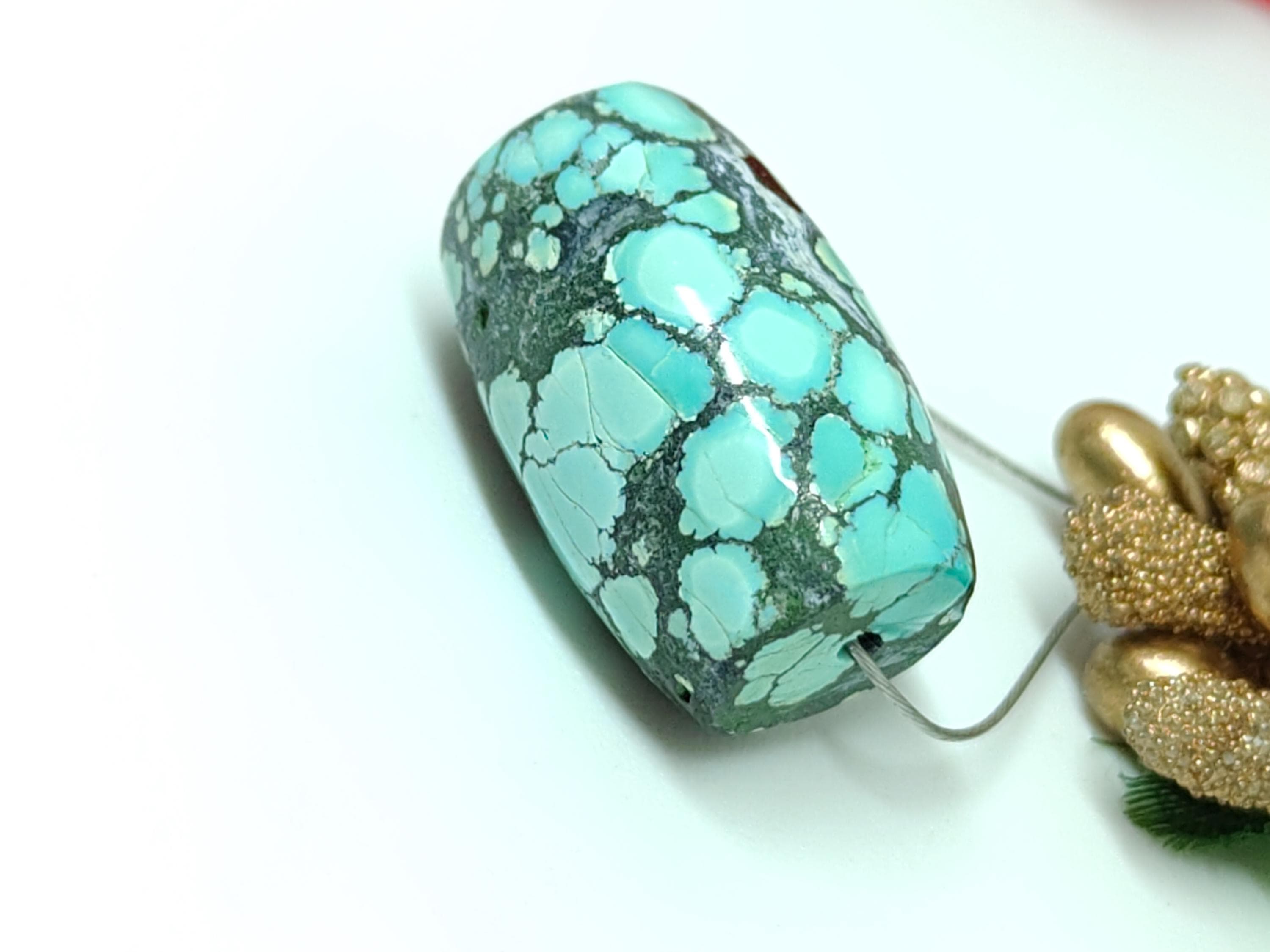 Smooth (27 Carat) Turquoise Barrel Shape Beads -Natural Blue With Black Matrix -Jewelry Supply - image 4