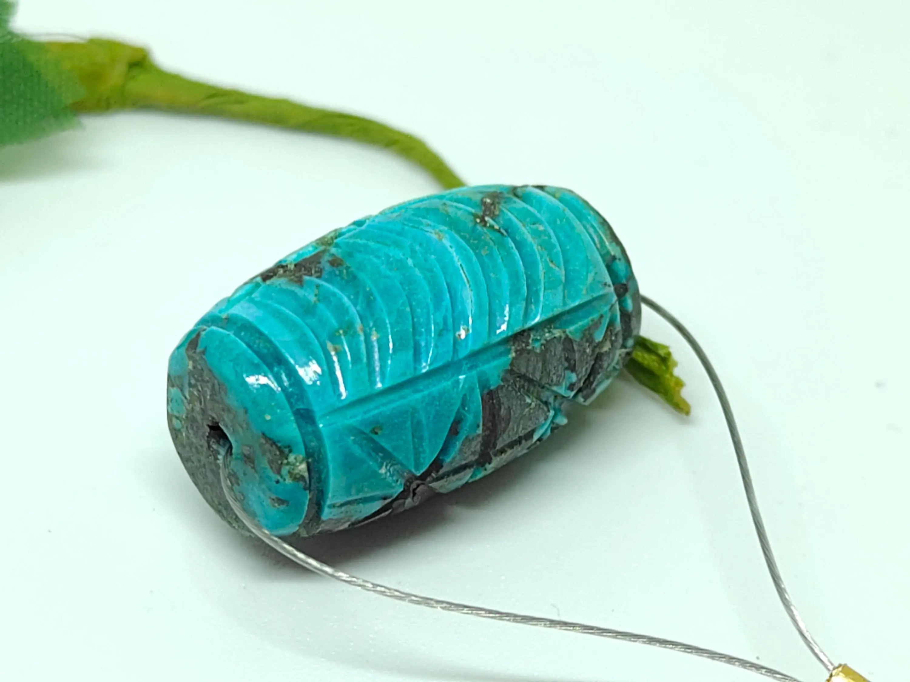 Hand Carved Turquoise Barrel Beads- Blue With Natural Matrix, Unique Beads For Jewelry Making - image 5