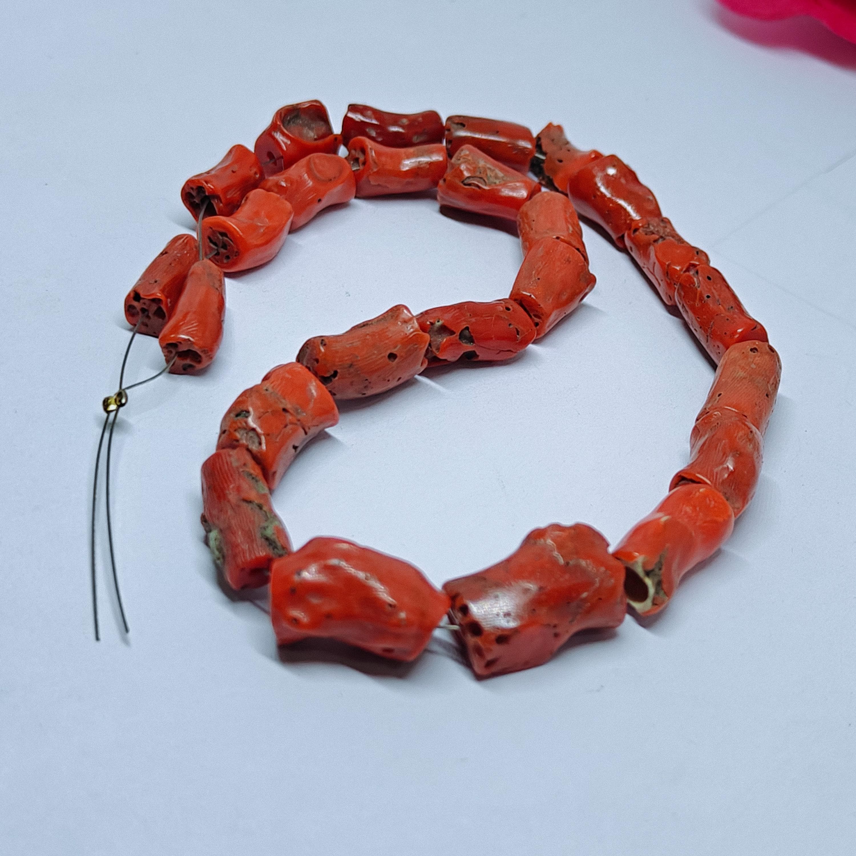 Red Coral Nugget Beads – Polished Italian Gemstone, 12 Inch Strand - image 4
